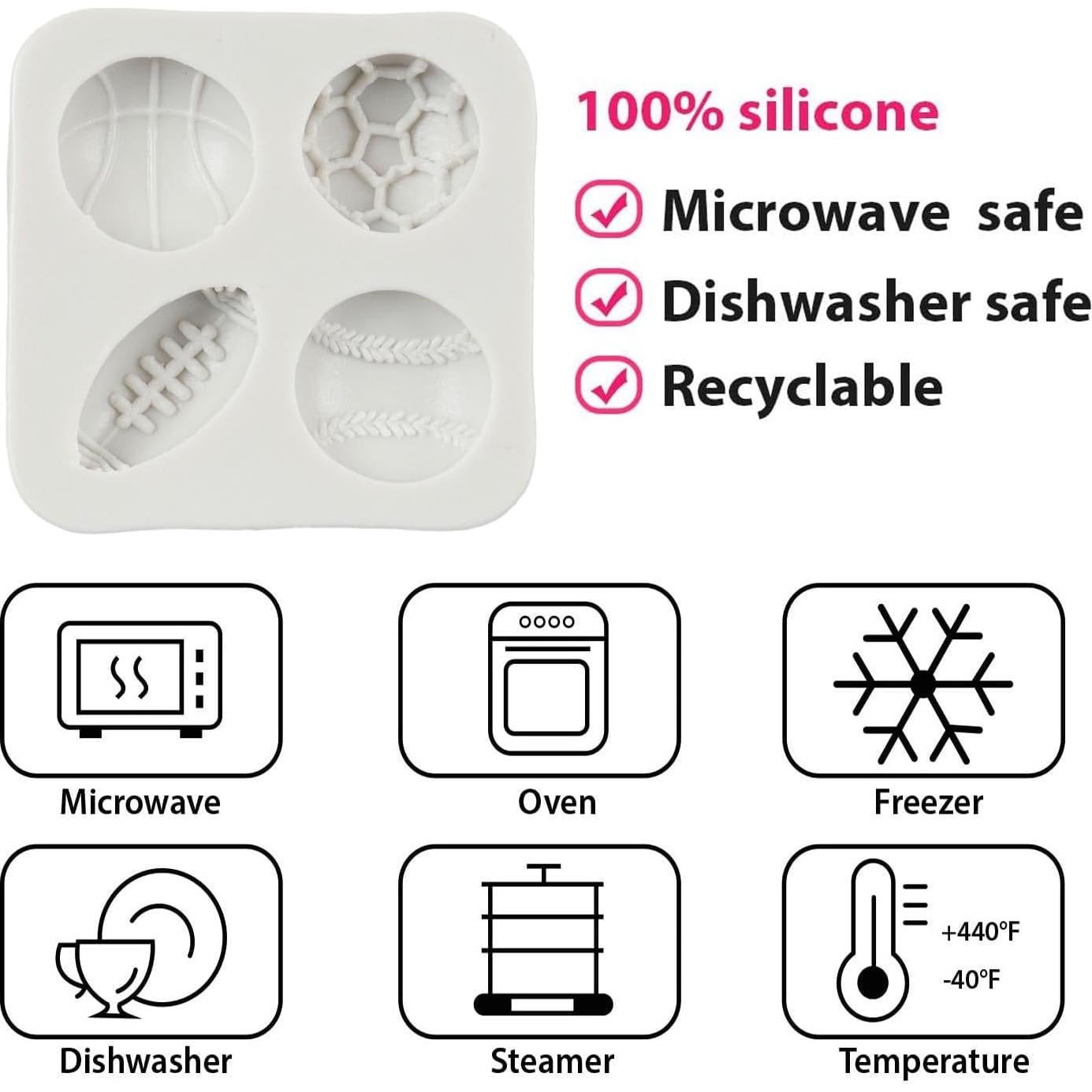 Ball Cake Decoration Silicone Molds Football Basketball Baseball Rugby Fondant Molds for Cake Decoration Chocolate Cupcake Topper Candy Polymer Clay Gum Paste