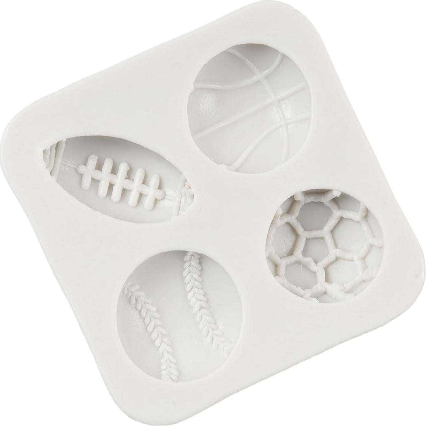 Ball Cake Decoration Silicone Molds Football Basketball Baseball Rugby Fondant Molds for Cake Decoration Chocolate Cupcake Topper Candy Polymer Clay Gum Paste