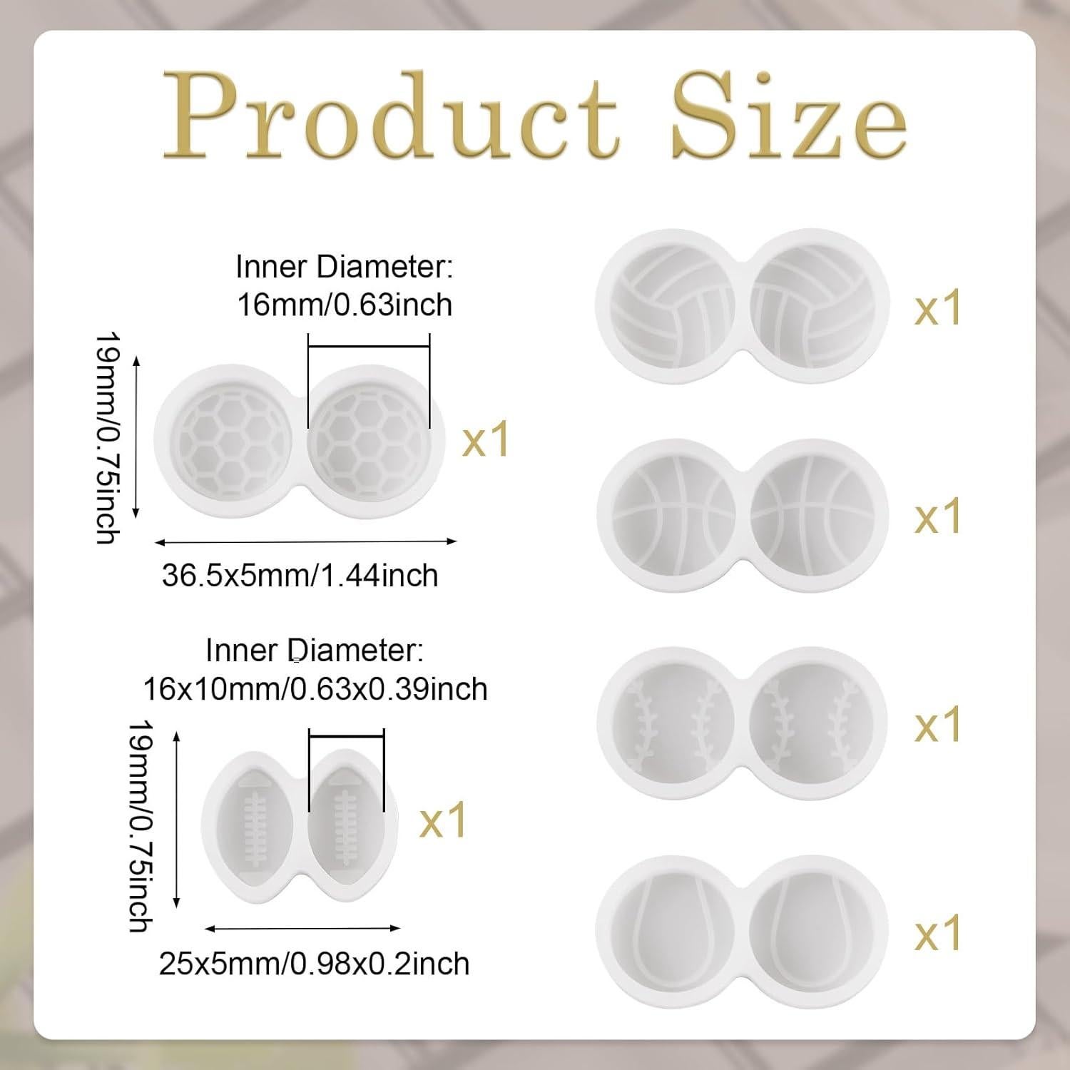 Moldes de Silicona para Pendientes Deportivos Magibeads 6Pcs 16mm