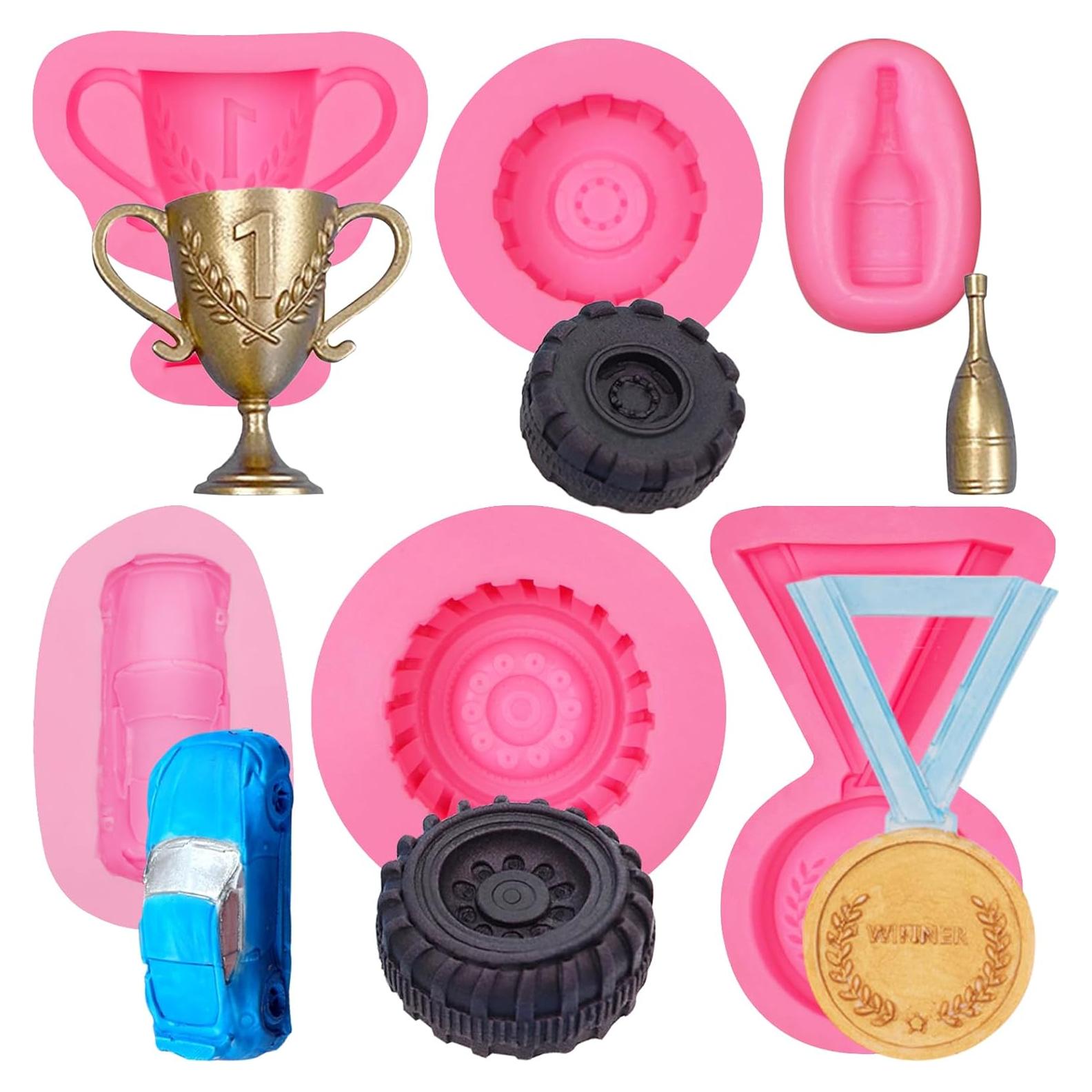 Moldes de Silicona para Pasteles de Coche de Carreras 5 Pcs