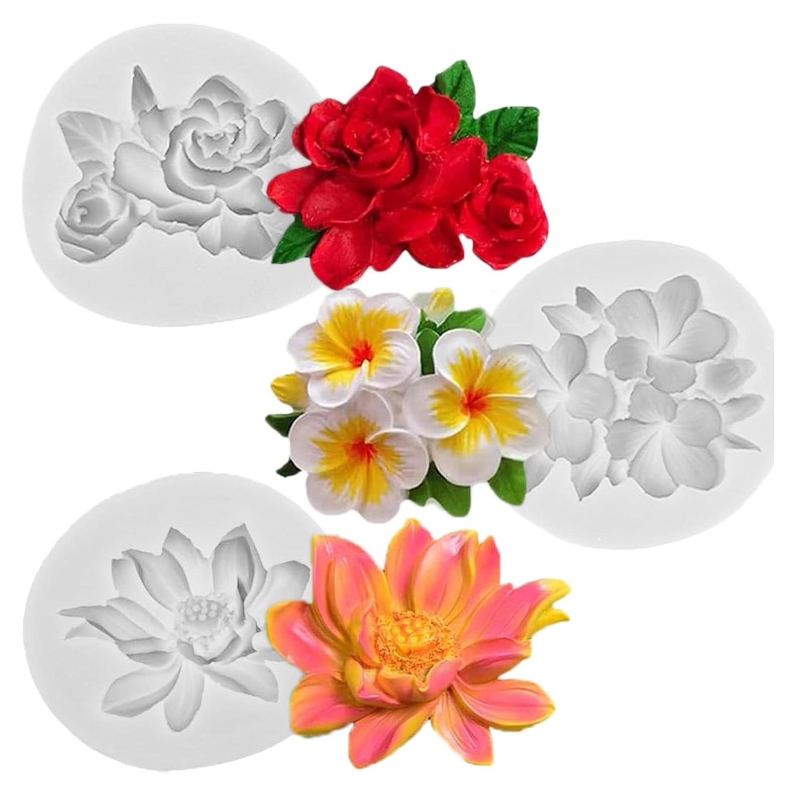 Moldes de Silicona para Flores KuuGuu - 3 Piezas para Fondant