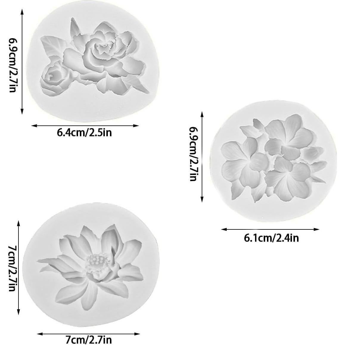 Moldes de Silicona para Flores KuuGuu - 3 Piezas para Fondant
