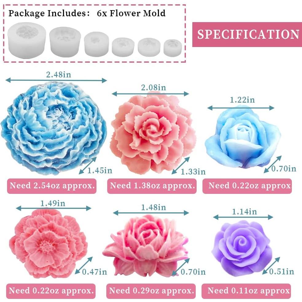 Juego de Moldes de Silicona Wehous para Flores 3D - 6 Piezas