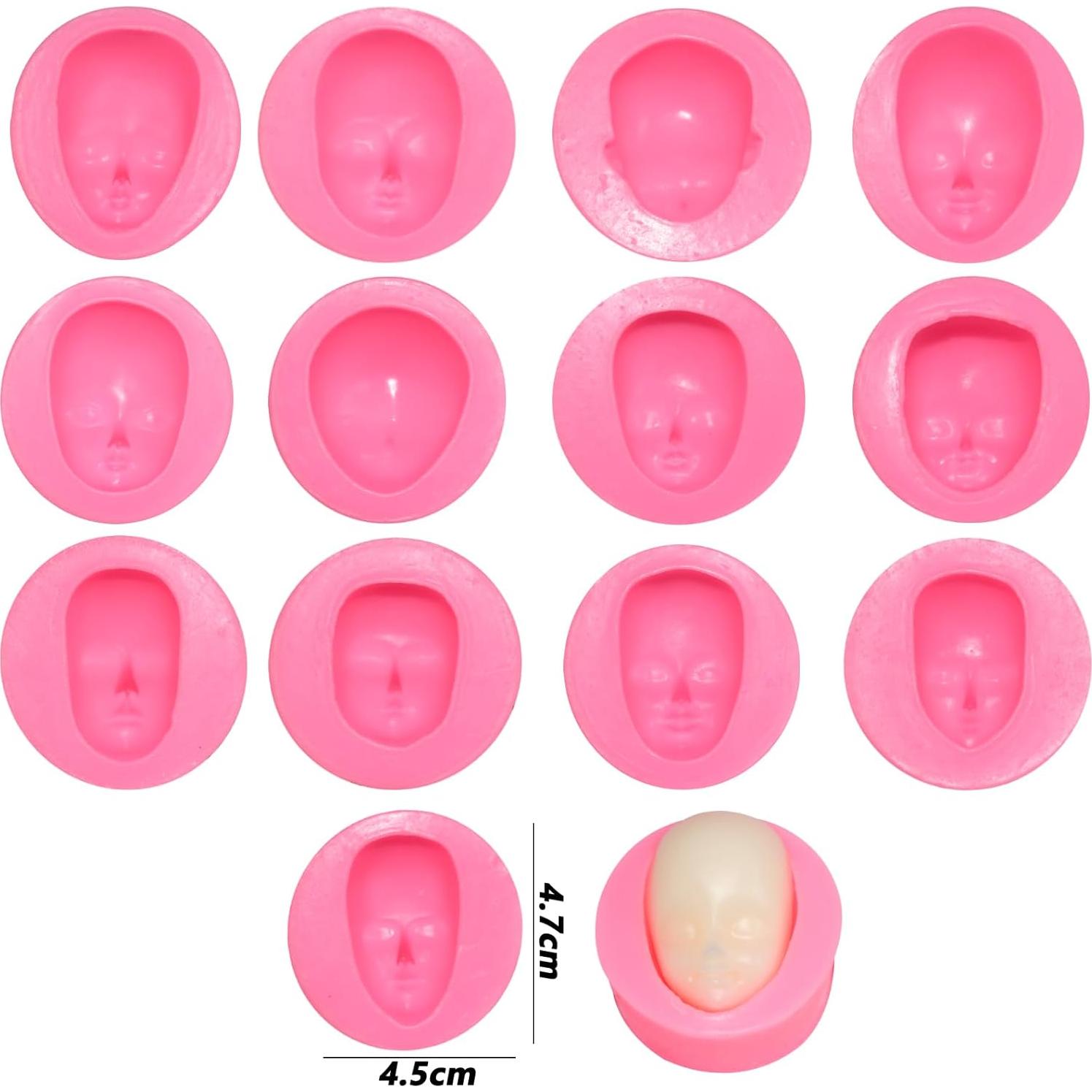 Molde de Silicona Kackaidi 13 Pcs Cara Humana para Fondant