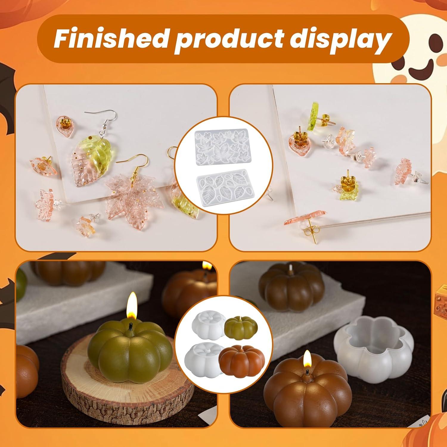 Moldes de Silicona Halloween LZEDIRA 4 Pcs Calabaza y Hoja