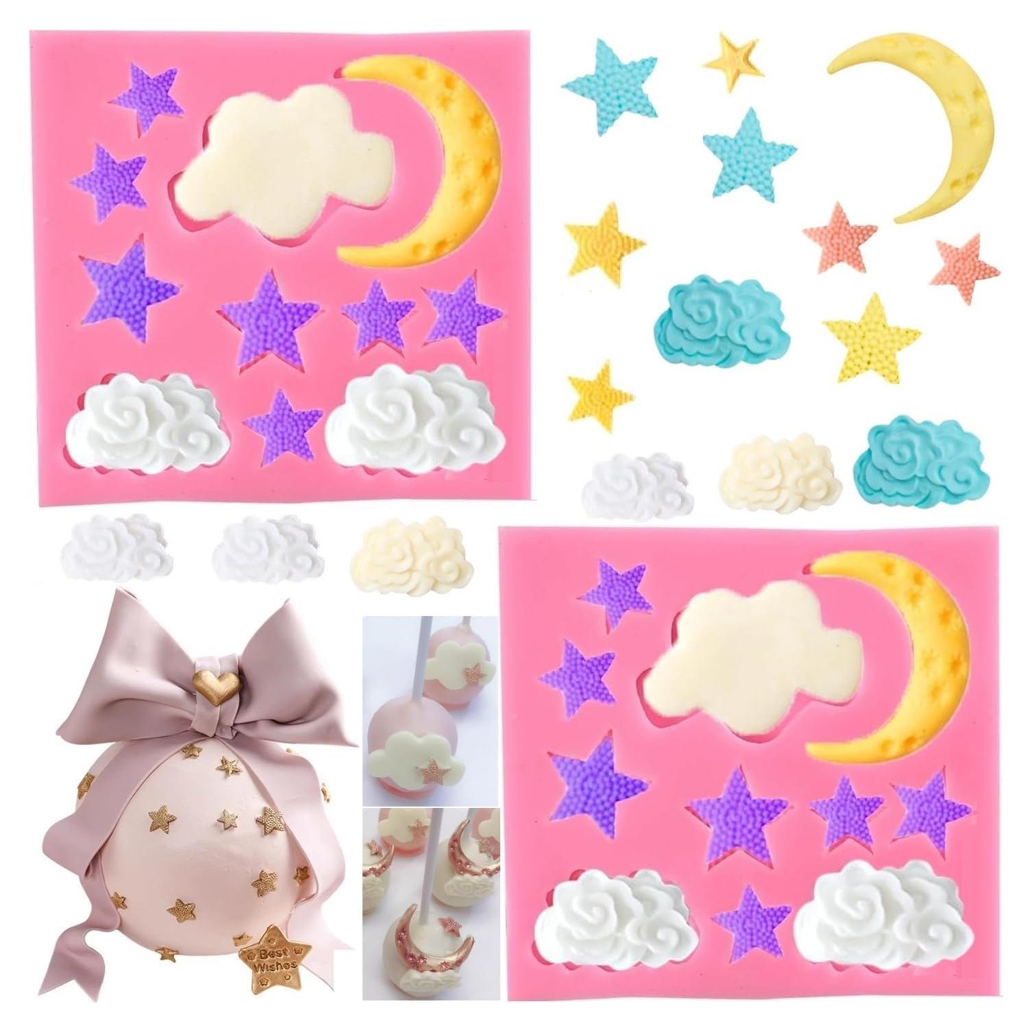 Molde de Silicona RHLOVY Luna y Estrella para Pasteles 2 Pcs