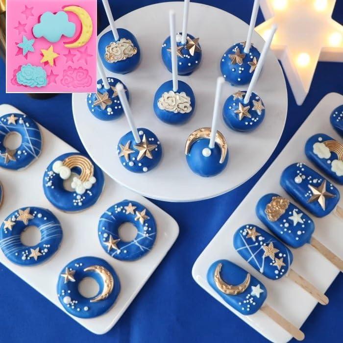 Molde de Silicona RHLOVY Luna y Estrella para Pasteles 2 Pcs