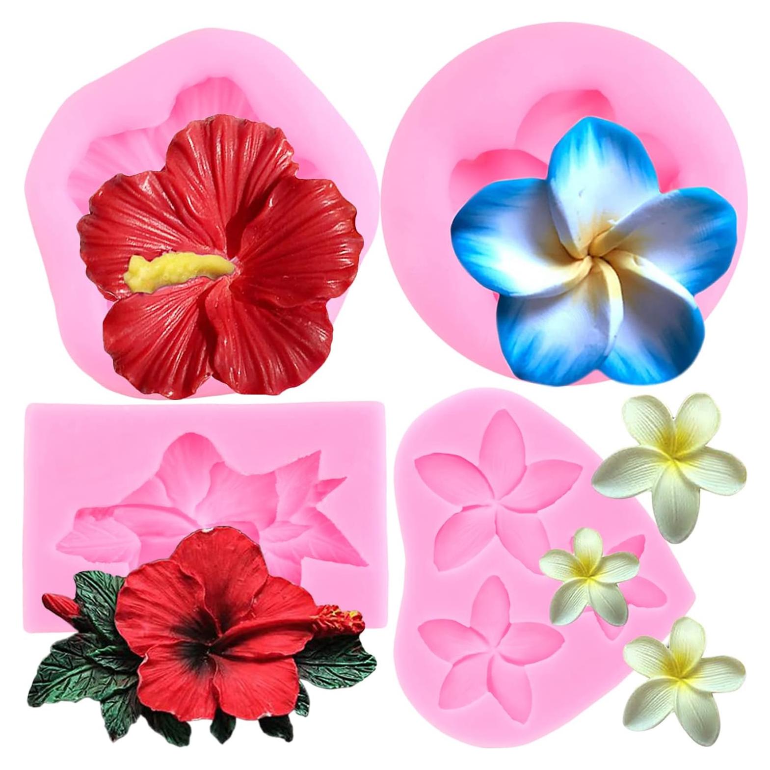 Molde de Silicona de Flores Plumeria y Hibisco ZiXiang - Set de 4
