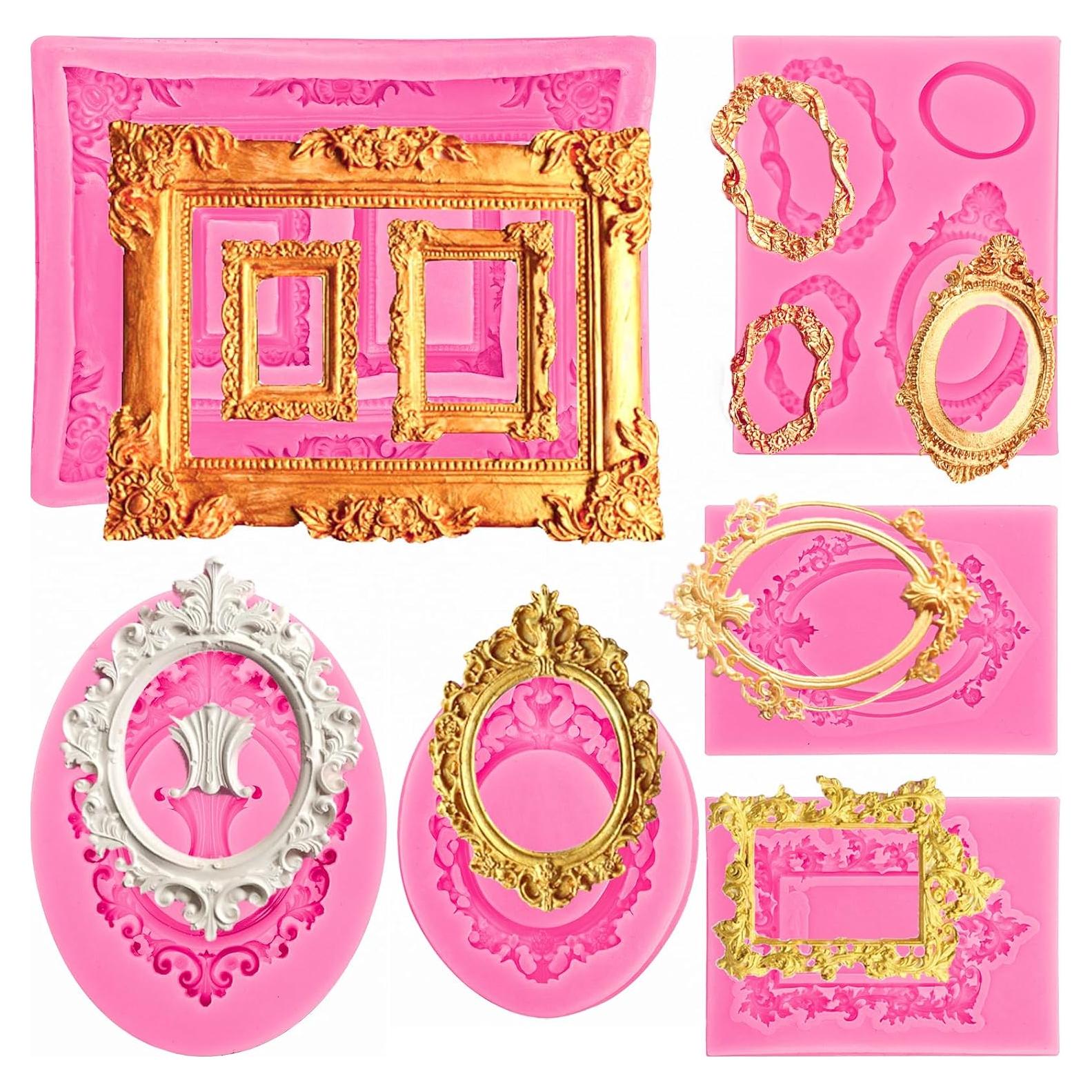 Molde de Silicona para Fondant Elsjoy 6 Piezas Barroco Rosa