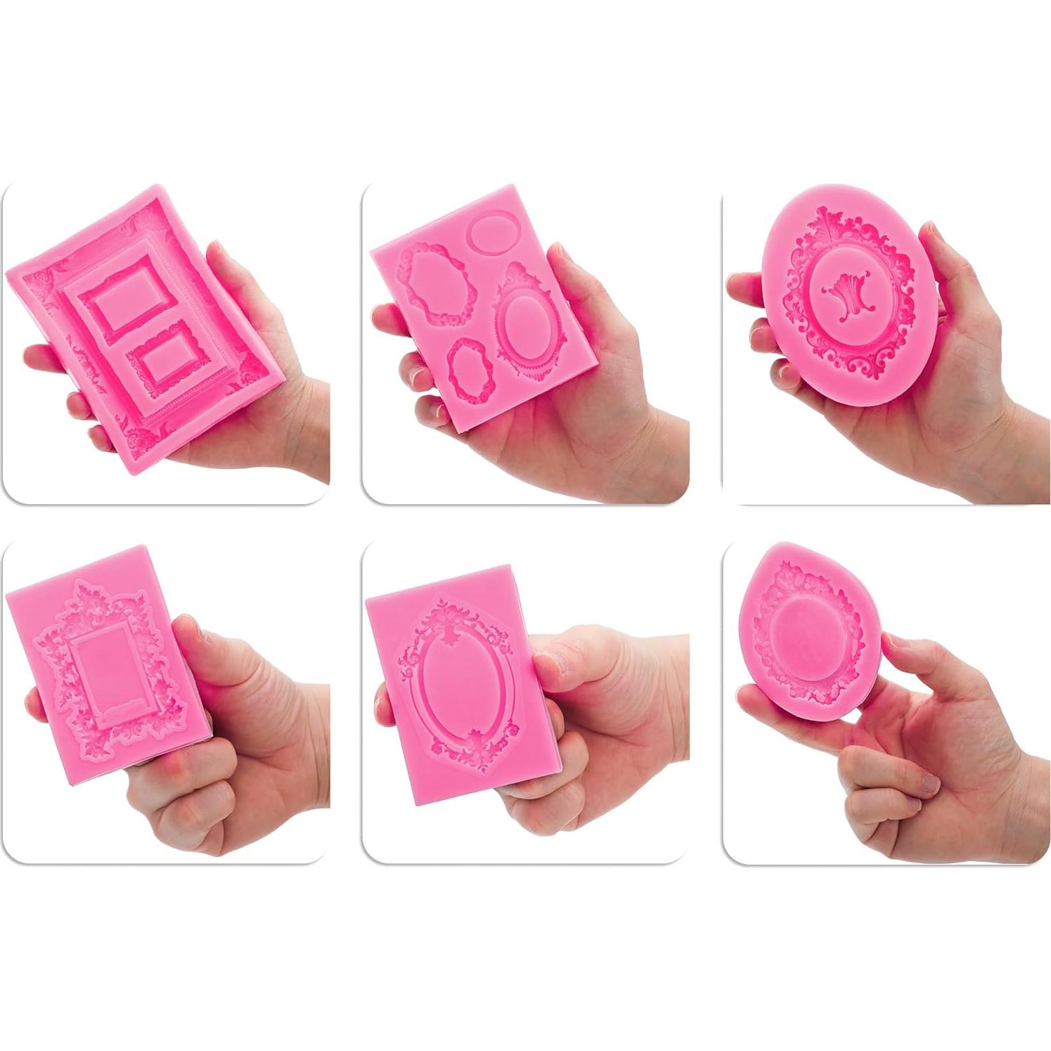 Molde de Silicona para Fondant Elsjoy 6 Piezas Barroco Rosa