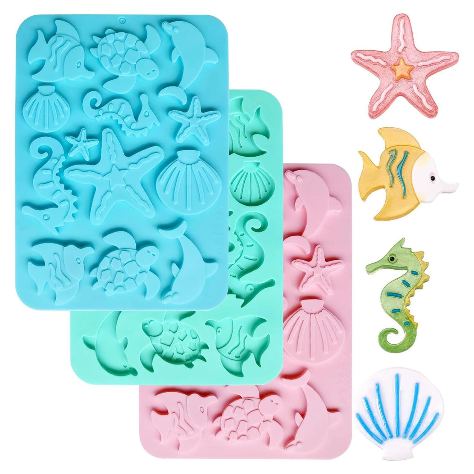 Juego de 3 Moldes de Silicona OMDBAGD para Hornear Animales Marinos