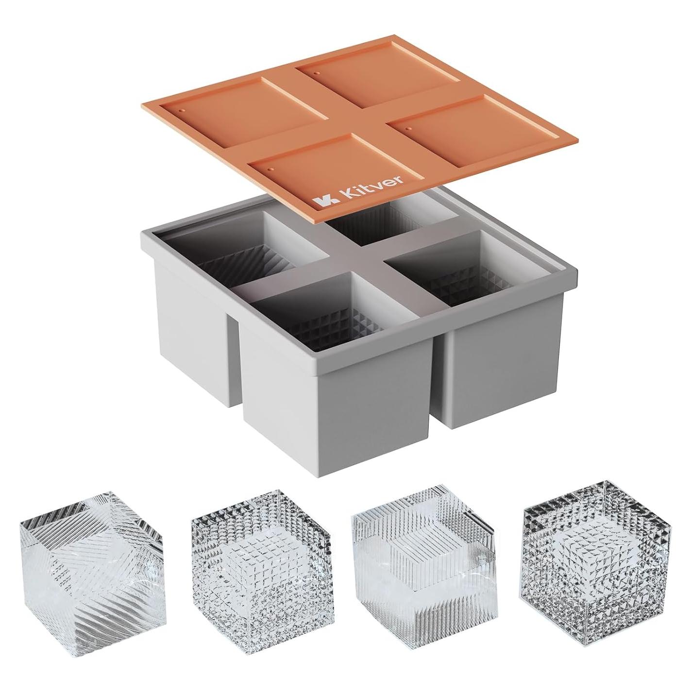 Bandejas de Hielo Cuadradas Grandes Kitver - 4 Moldes Silicona 6 cm