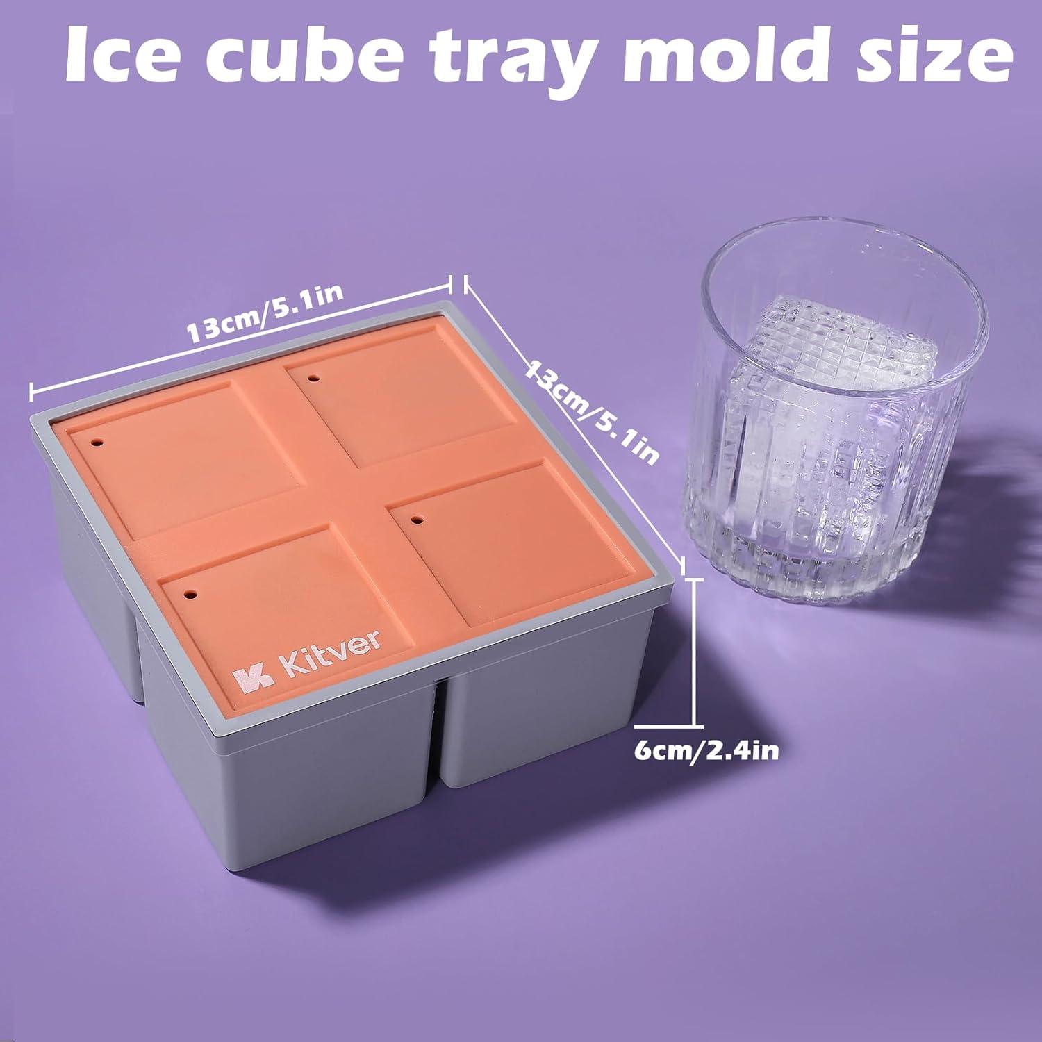 Bandejas de Hielo Cuadradas Grandes Kitver - 4 Moldes Silicona 6 cm