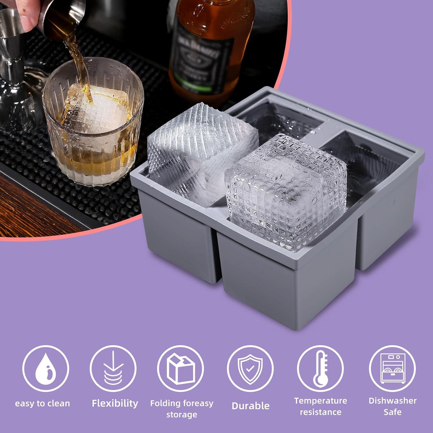 Bandejas de Hielo Cuadradas Grandes Kitver - 4 Moldes Silicona 6 cm