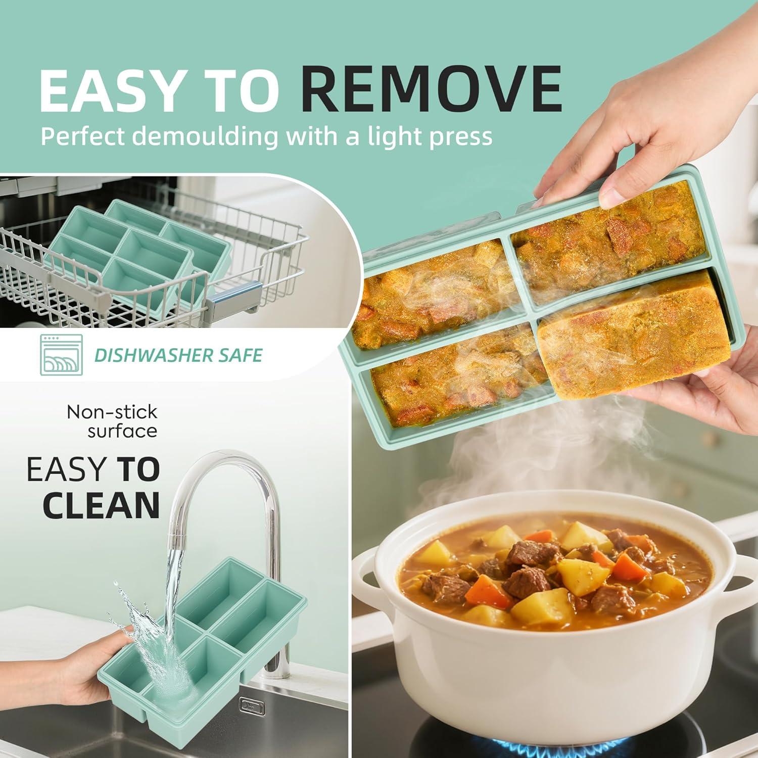 Bandejas de Congelador de Silicona Peuyeji con Tapa - 4 Compartimentos