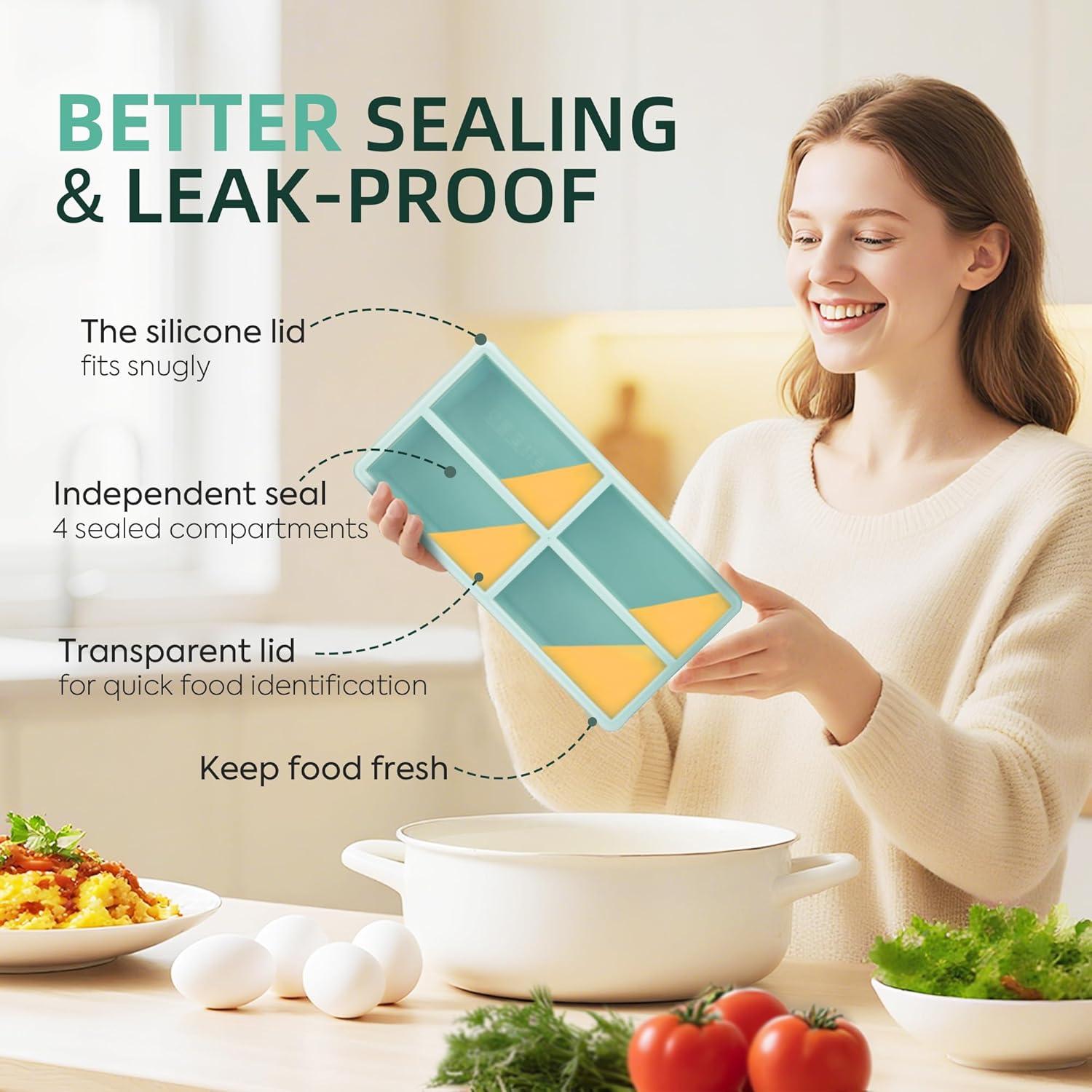 Bandejas de Congelador de Silicona Peuyeji con Tapa - 4 Compartimentos