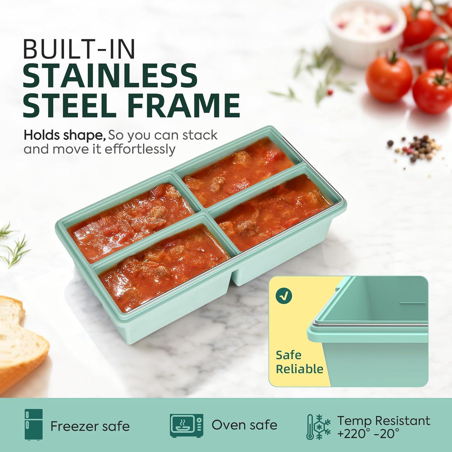 Bandejas de Congelador de Silicona Peuyeji con Tapa - 4 Compartimentos