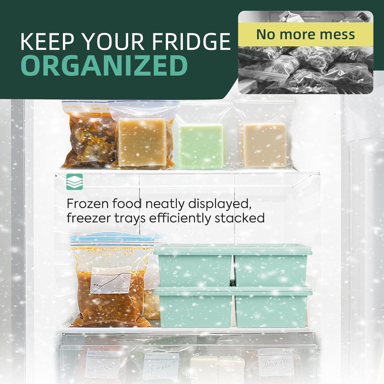 Bandejas de Congelador de Silicona Peuyeji con Tapa - 4 Compartimentos