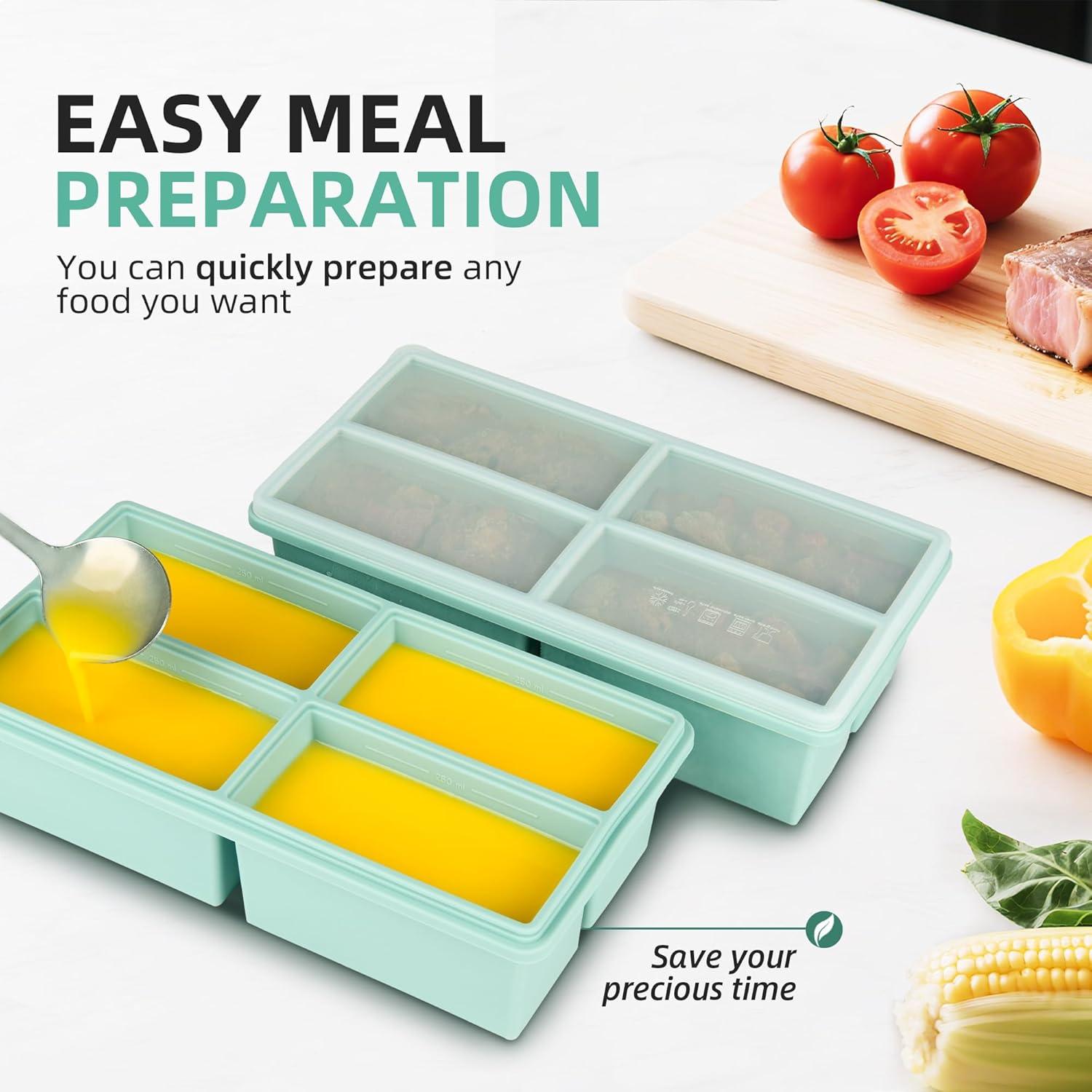 Bandejas de Congelador de Silicona Peuyeji con Tapa - 4 Compartimentos