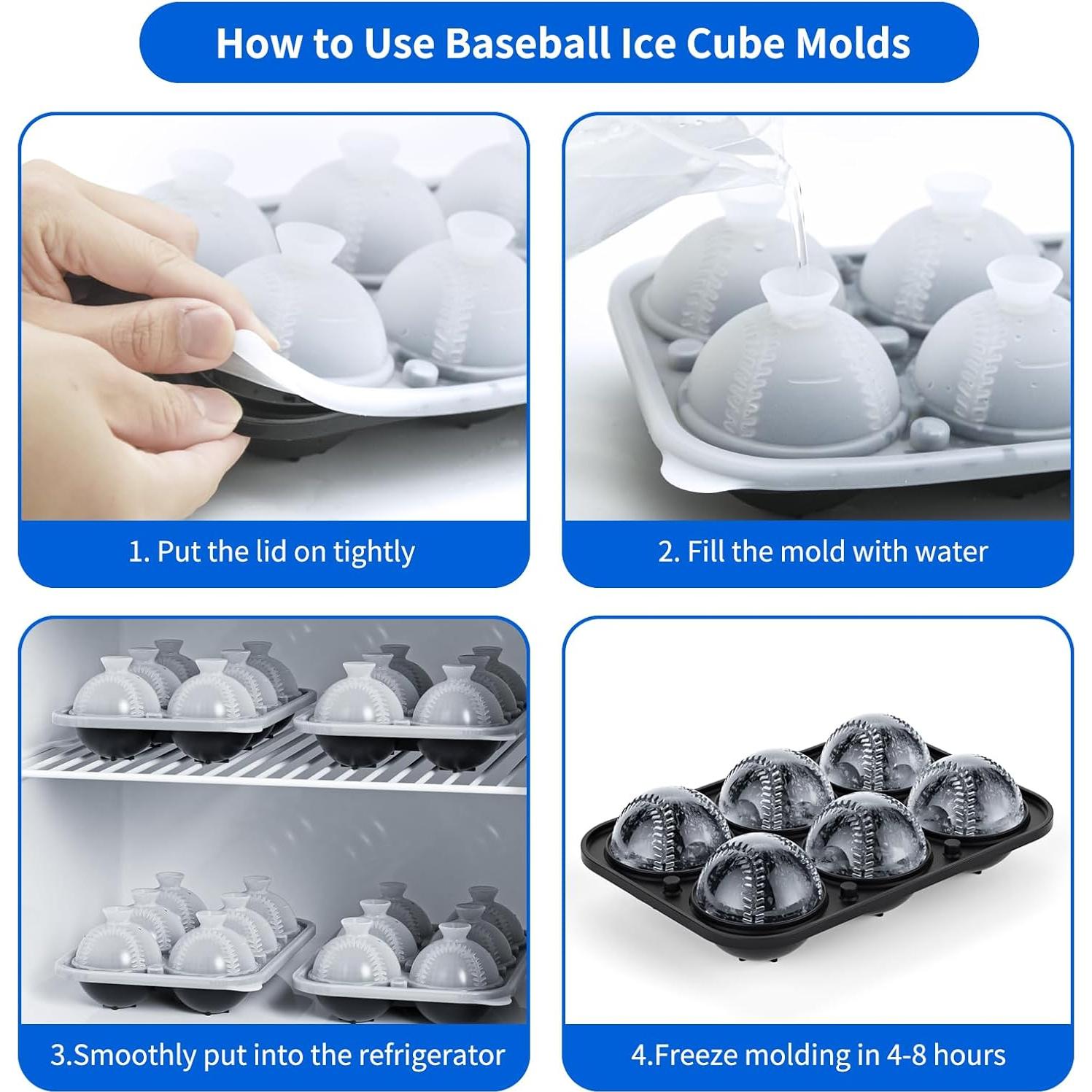 Bandeja de Hielo de Béisbol Bongpuda 6 Bolas 5.58 cm Silicona