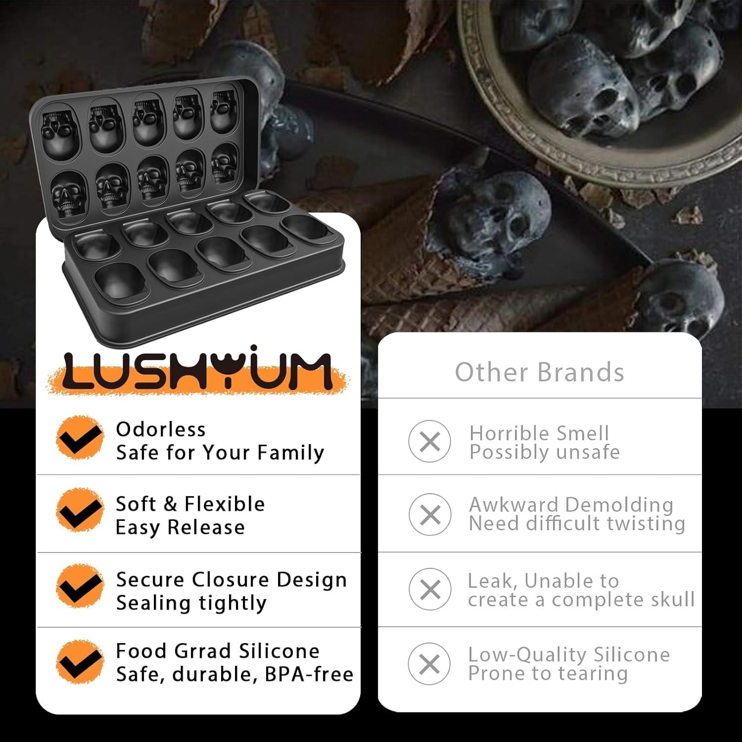 Molde de Hielo Calavera 3D LUSHYUM - 2 Piezas Silicona BPA Libre