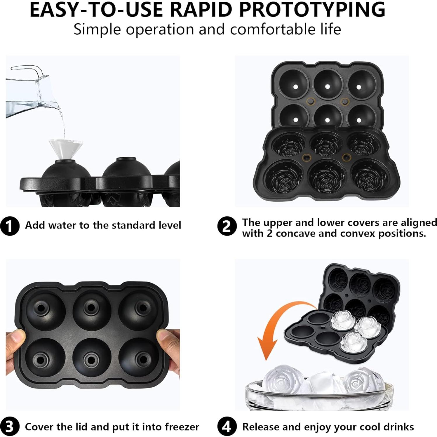 Bandeja de Hielo ZACHDEE de Silicona Rosa 6 Bolas 5.08 cm