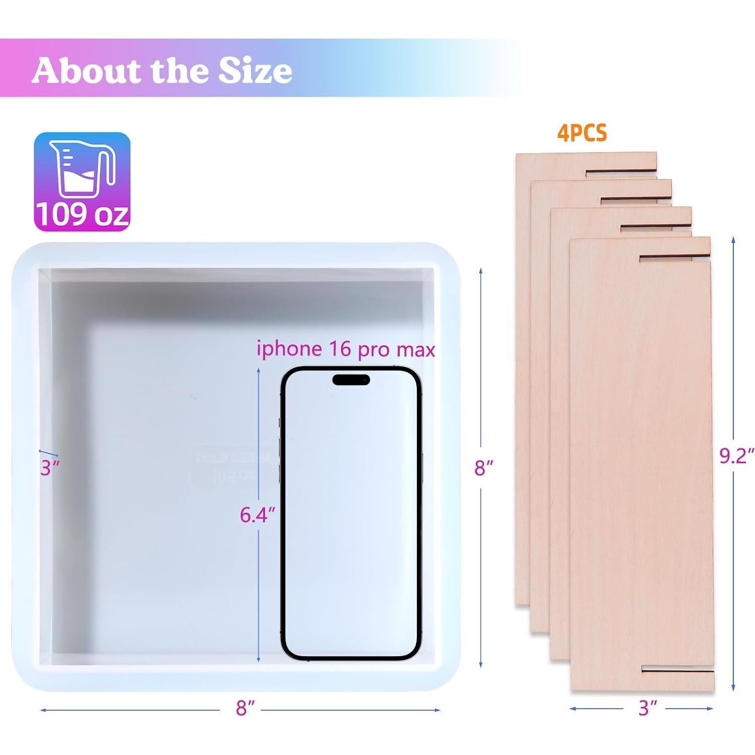 Molde de Silicona Cuadrado Grande LET'S RESIN 20.32x20.32cm