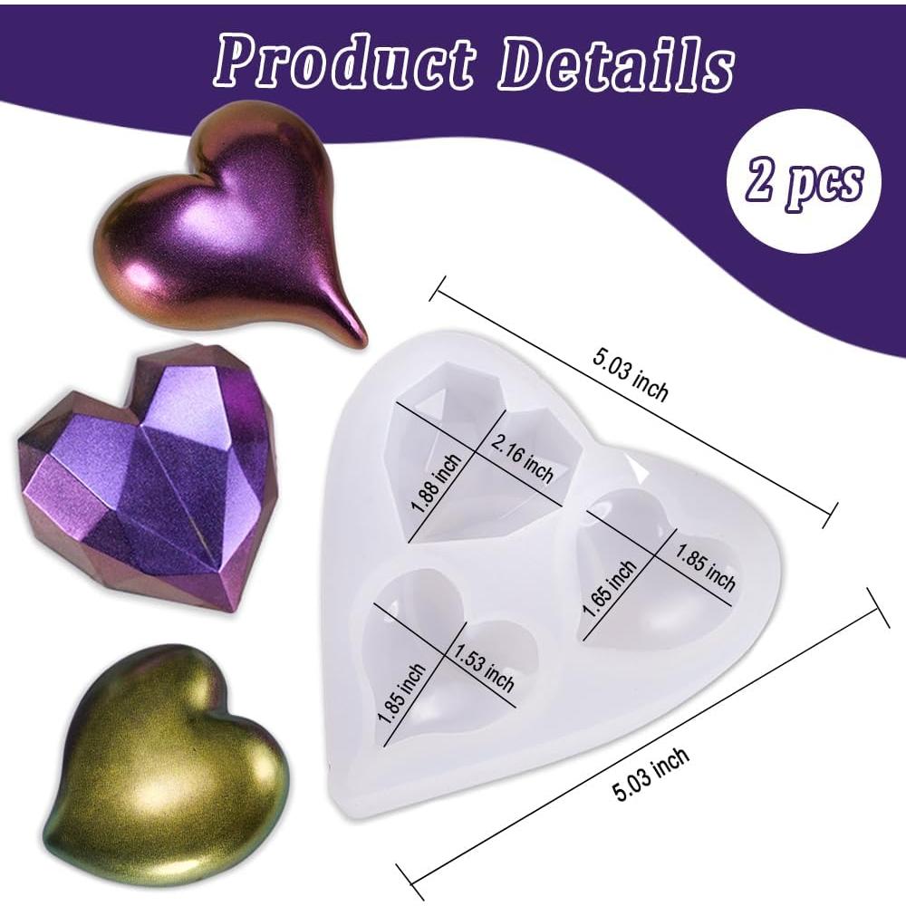 Moldes de Silicona para Resina Corazón SWUAVD 2 Pcs 12.76 cm