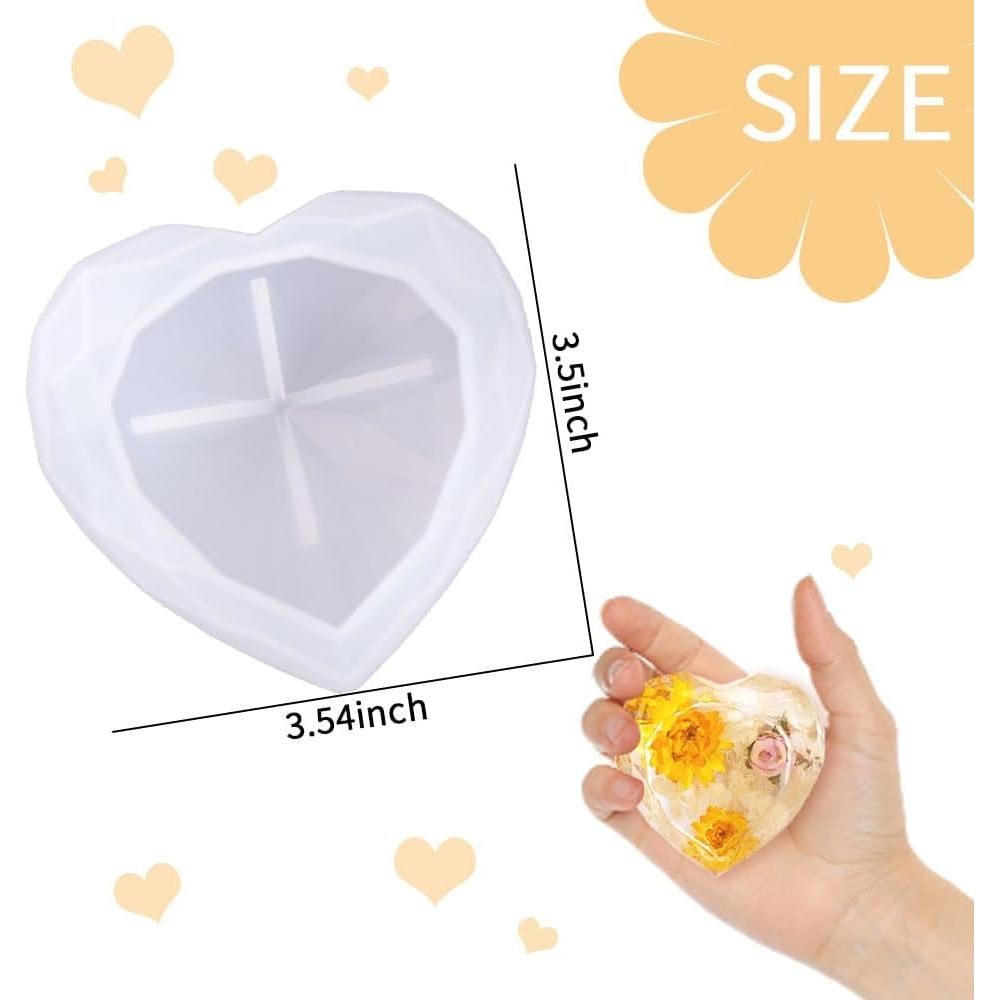 Molde de Silicona Corazón Facetado BIGEBO 8.9 cm para Resina