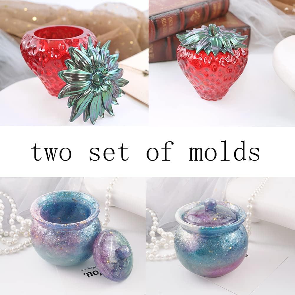 Moldes de Silicona para Resina Zsail 4pcs Tarro Fresa Vintage