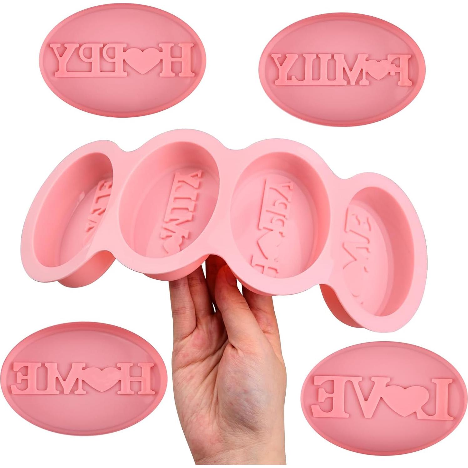 Molde de Jabón de Silicona EDUEE Ovalado 4 Cavidades Rosa 28.5x11 cm