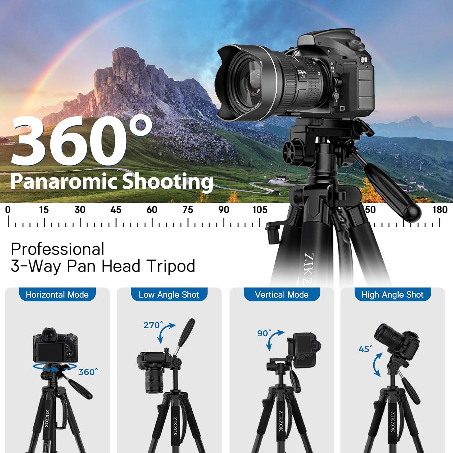 Trípode de Cámara ZIKZOK 75" Aluminio Portátil 1.3 kg