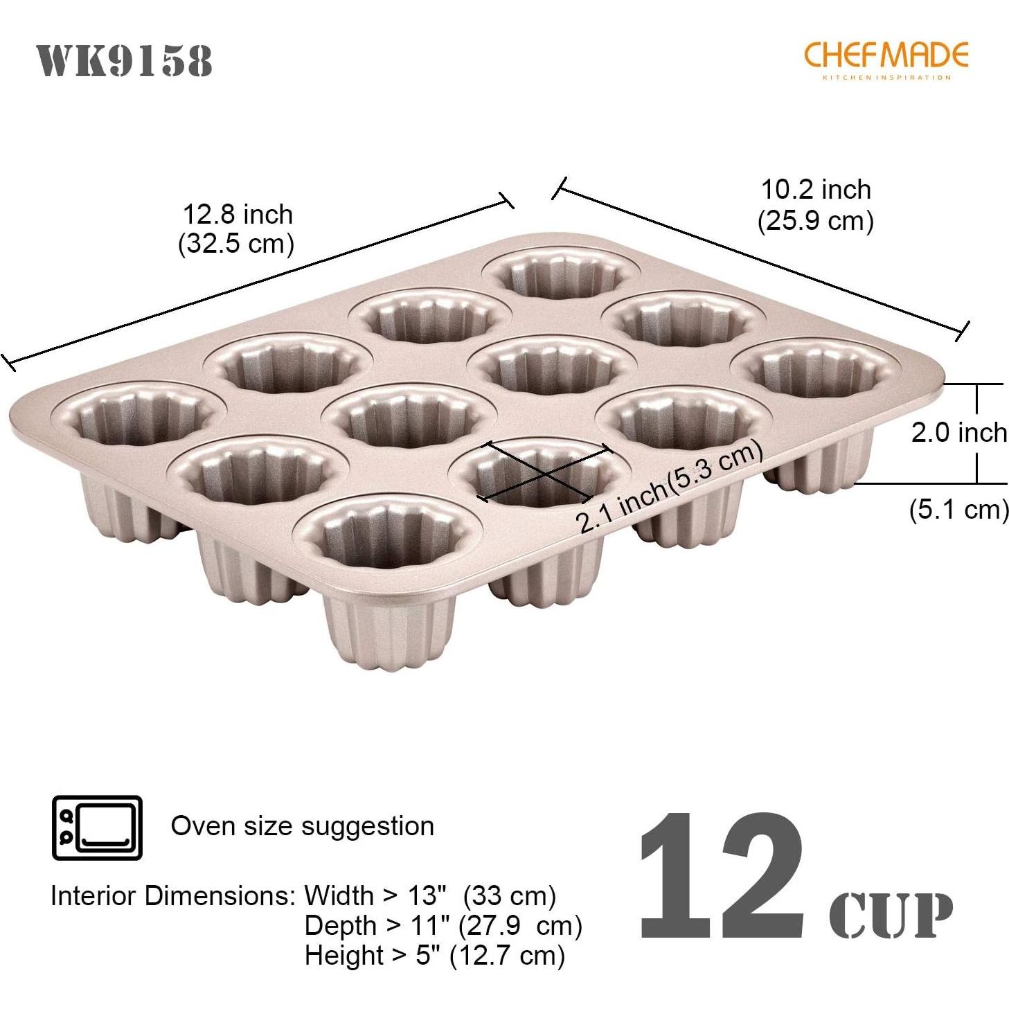 Molde para Pastel Canelé CHEFMADE 12 Cavidades Antiadherente