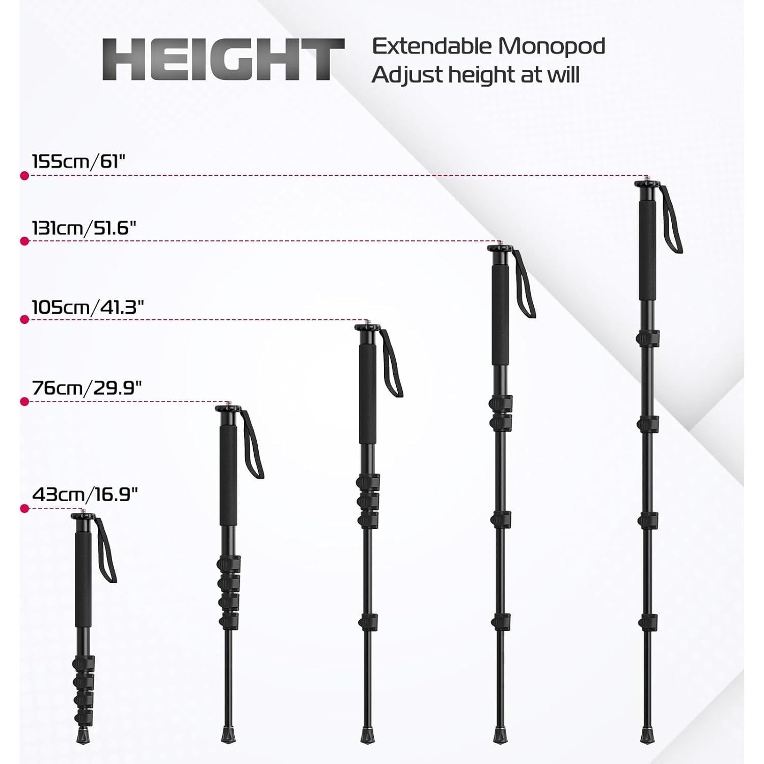 Monopie ULANZI TB12 de Aluminio 155 cm Liviano y Compacto