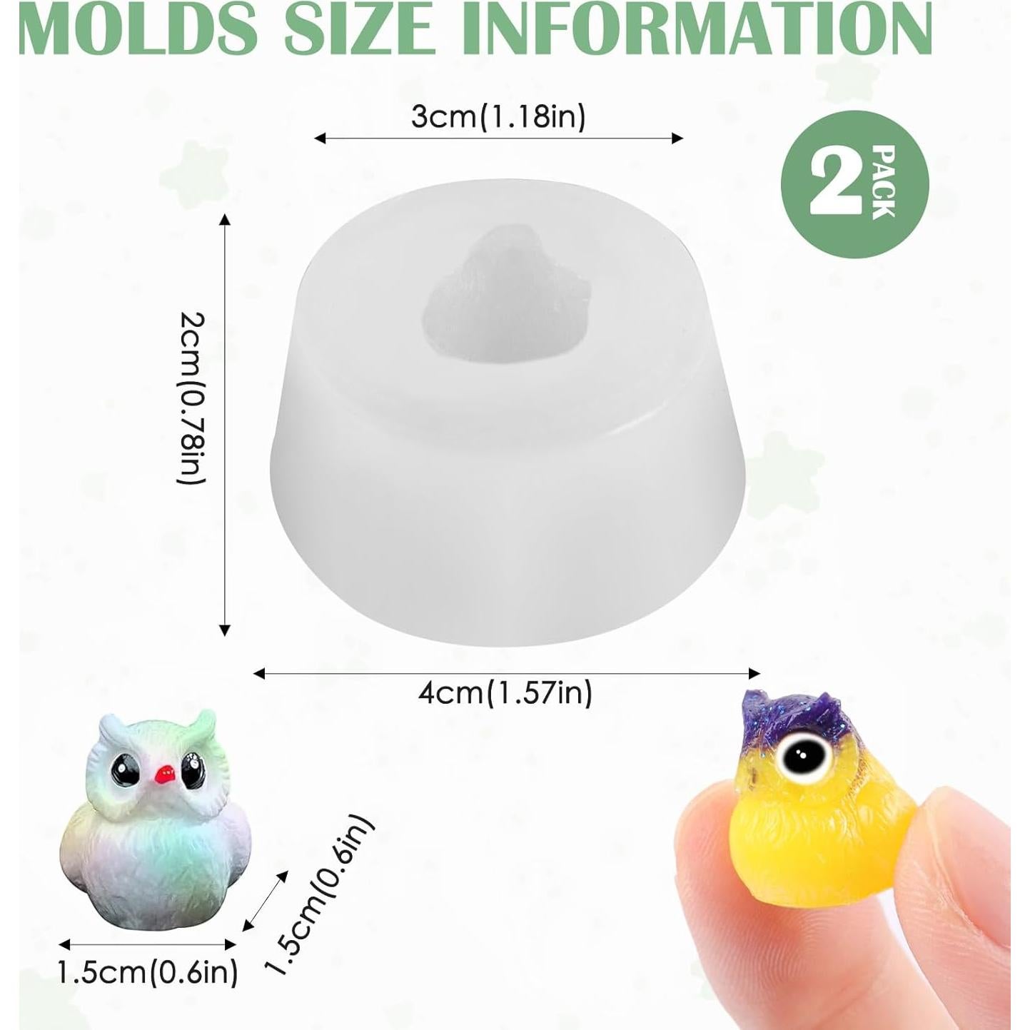 Paquete de 2 Moldes de Resina Klfoho Búho Mini 3D Silicona
