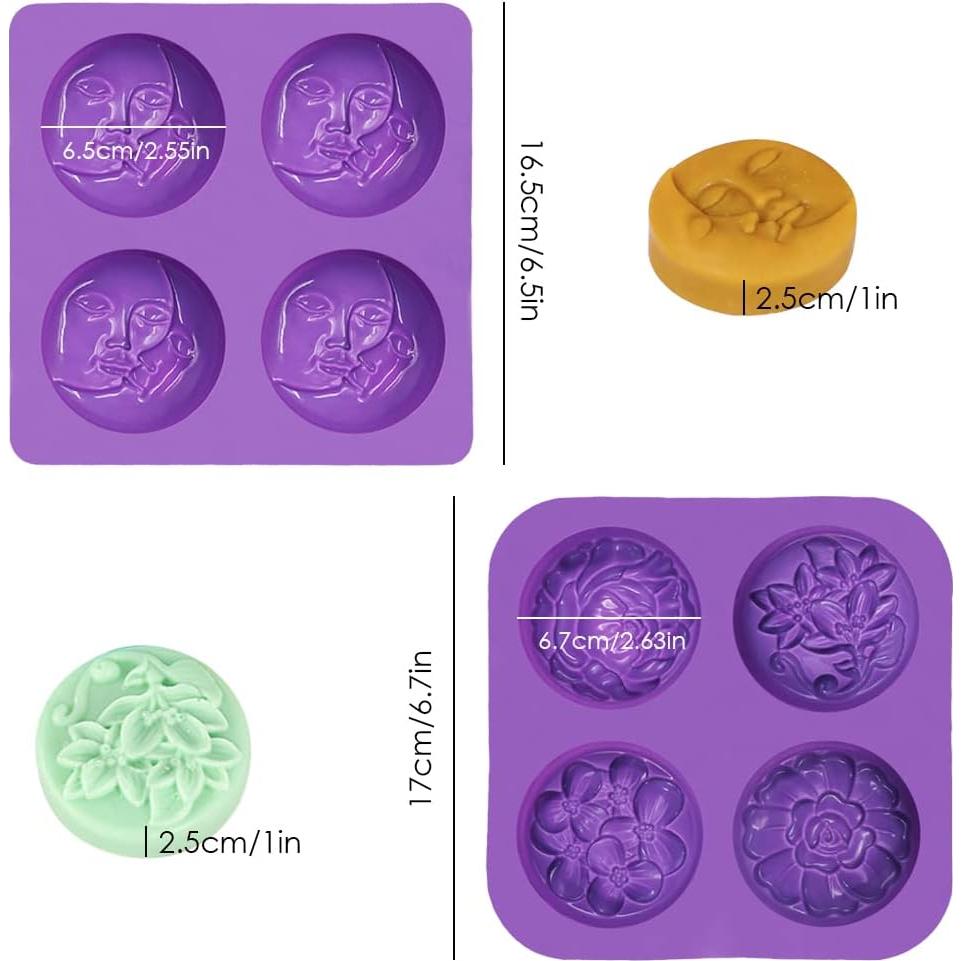 Moldes de Jabón de Silicona SENHAI 2 Piezas Sol y Luna Flores