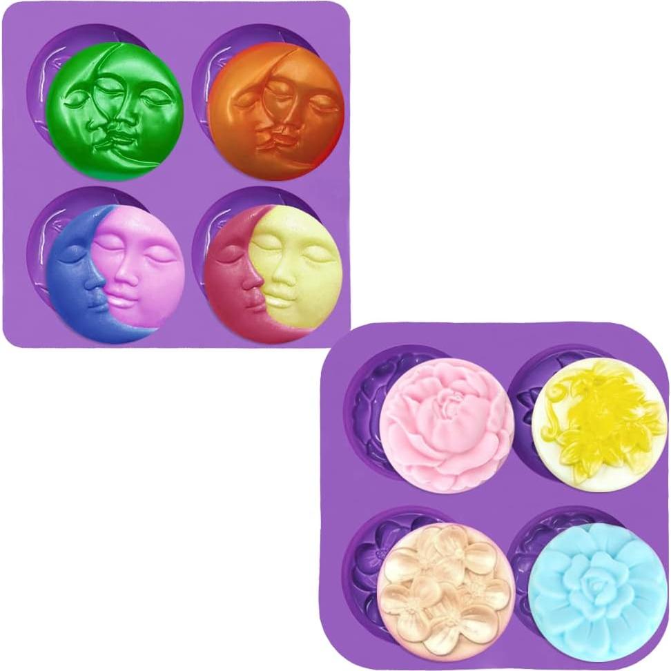 Moldes de Jabón de Silicona SENHAI 2 Piezas Sol y Luna Flores