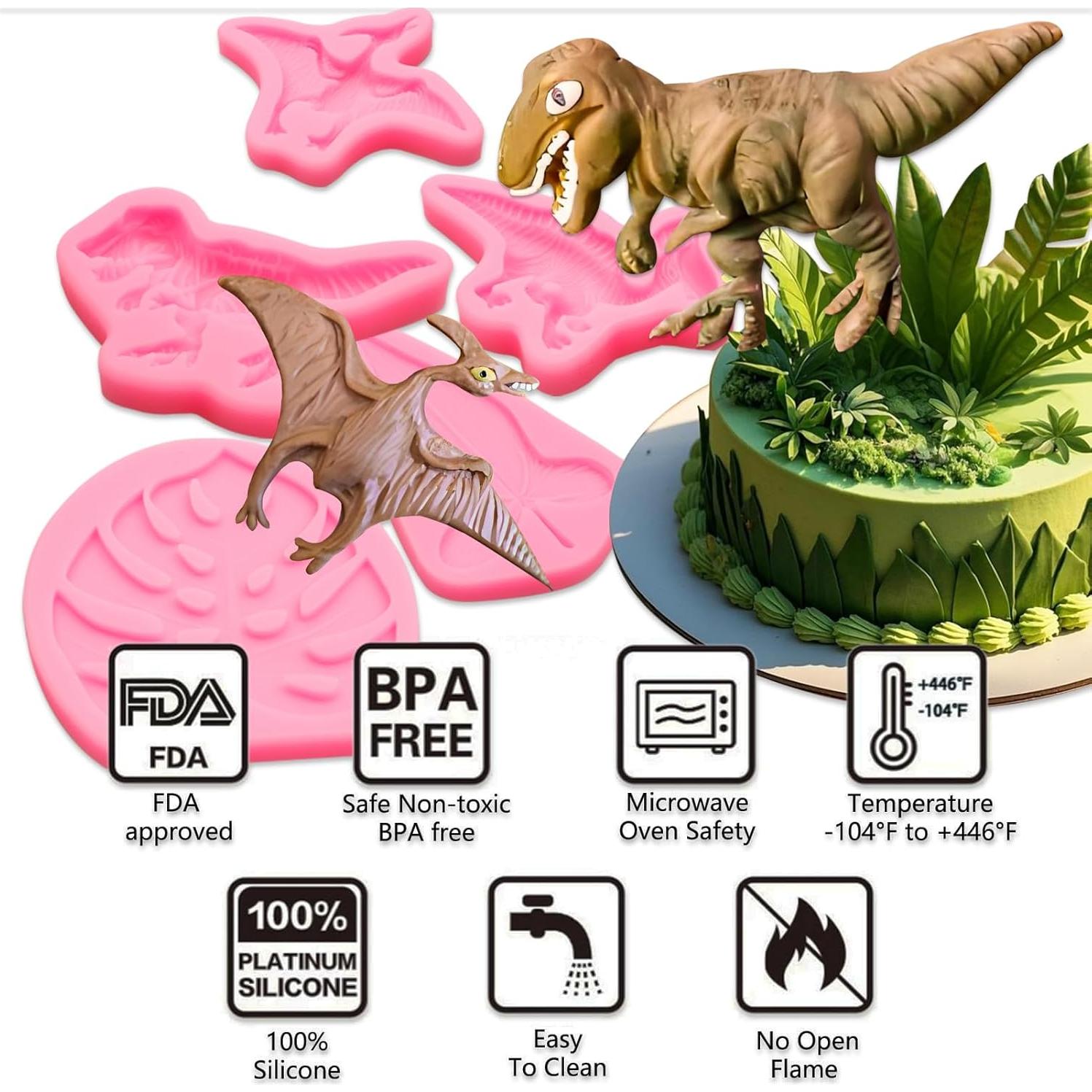 Molde de Silicona Fondant Dinosaurio Muyulin - 5 Piezas
