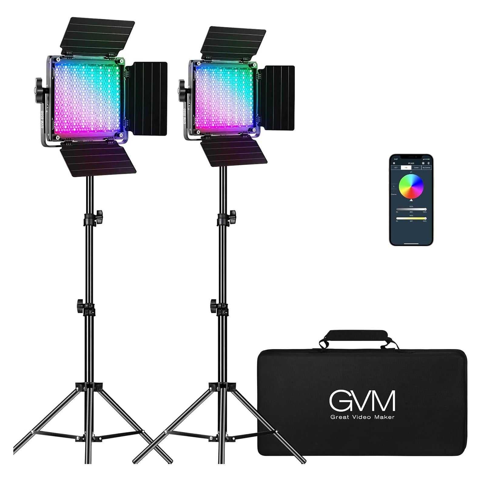 GVM RGB Video Lighting, Bi-Color Led Video Light Kit with APP Control, 2 Packs 850D Photography Lighting Kit CRI 97+ for Web Conference, YouTube, Gaming, Zoom, Aluminum Alloy Shell