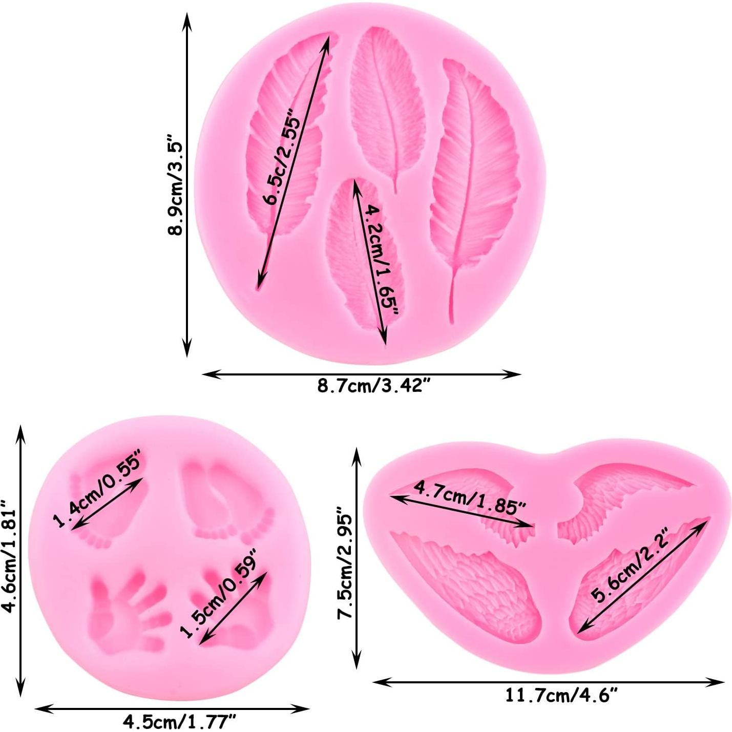 Angel Wings Silicone Mold Baby Hand Foot Fondant Molds Feather Candy Molds For Baby Shower Cake Decorating Cupcake Topper Chocolate Gum Paste Polymer Clay Set Of 3