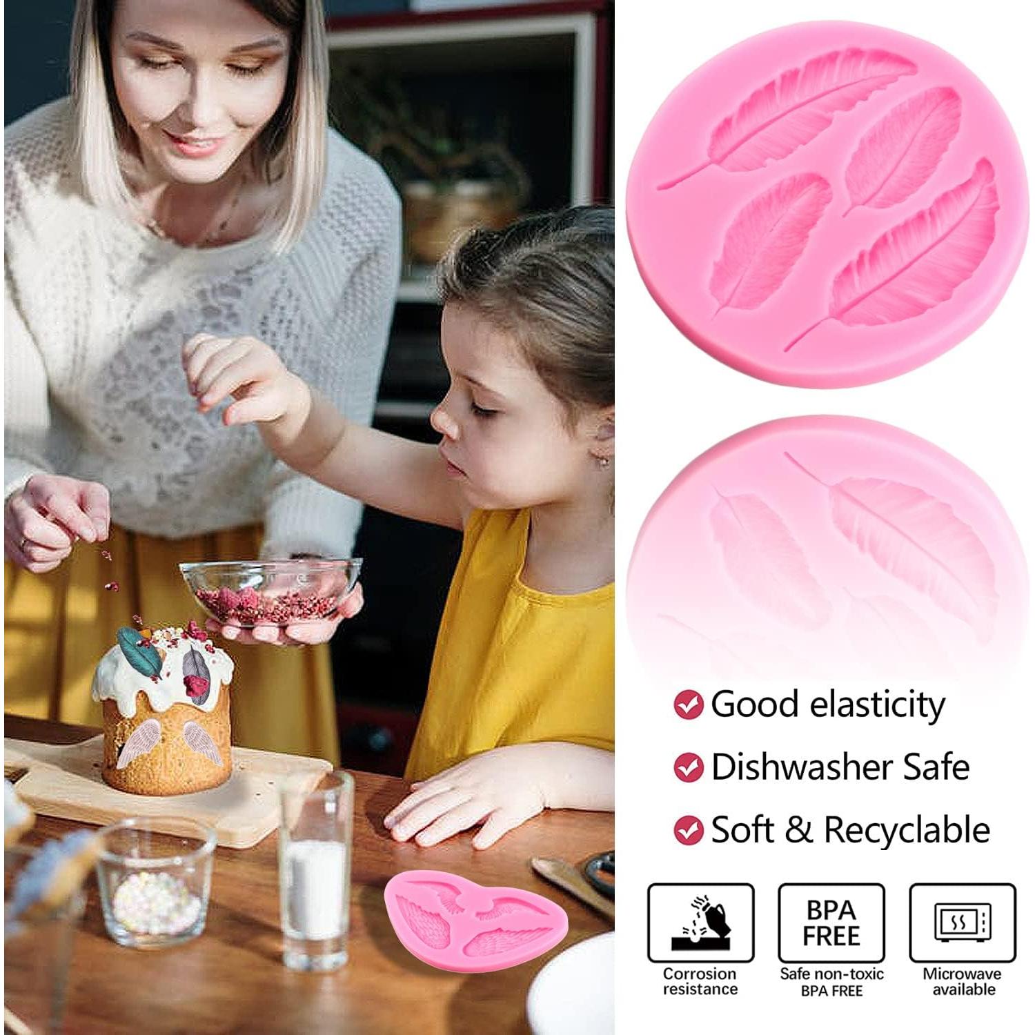 Angel Wings Silicone Mold Baby Hand Foot Fondant Molds Feather Candy Molds For Baby Shower Cake Decorating Cupcake Topper Chocolate Gum Paste Polymer Clay Set Of 3