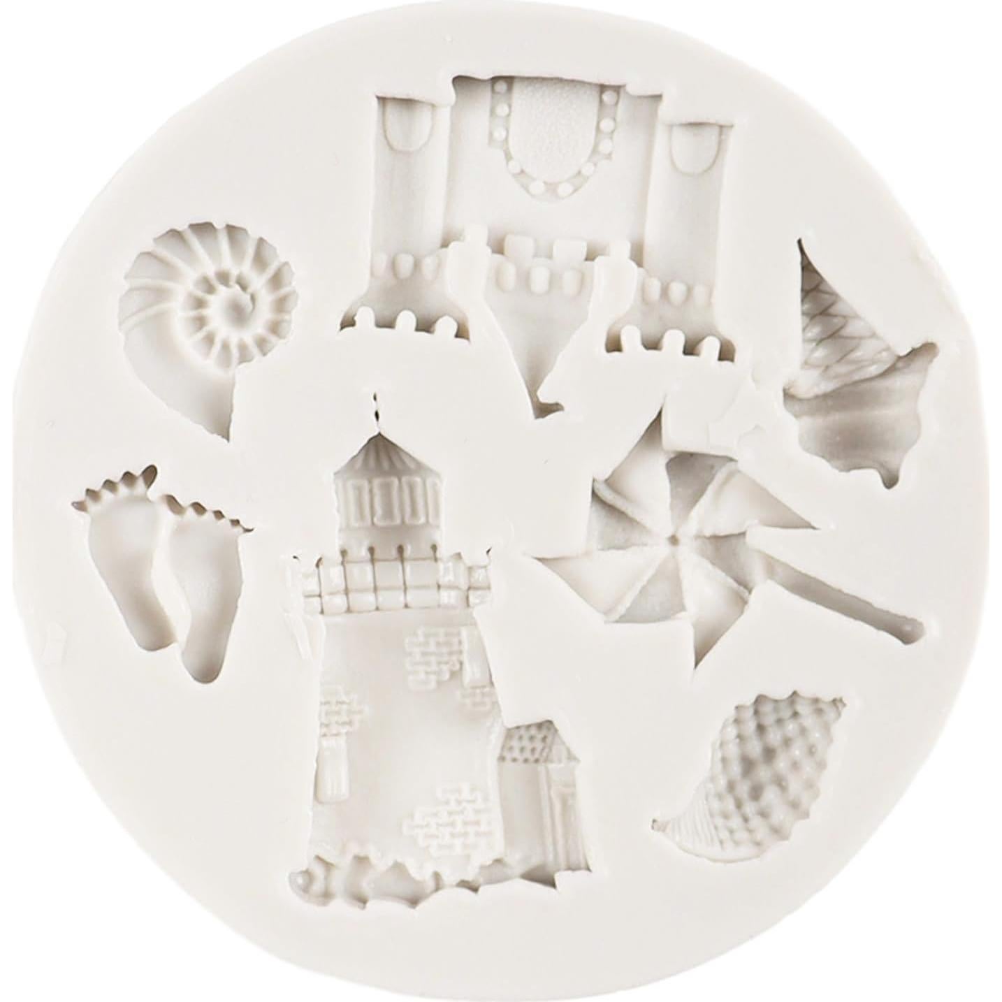 Castle Silicone Fondant Mold Windmill Conch Baby Foot Ice Cream Molds for Baby Birthday Cake Decoration Cupcake Topper Candy Chocolate Sugar Craft Polymer Clay Gum Paste