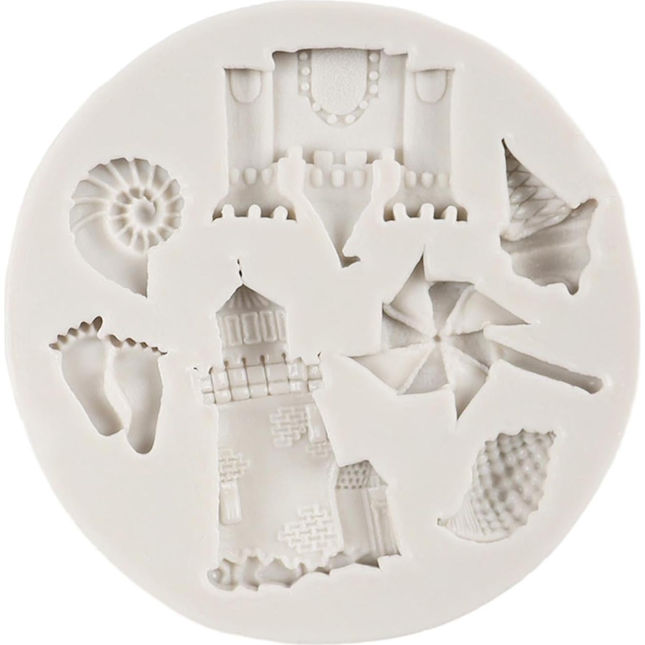 Castle Silicone Fondant Mold Windmill Conch Baby Foot Ice Cream Molds for Baby Birthday Cake Decoration Cupcake Topper Candy Chocolate Sugar Craft Polymer Clay Gum Paste