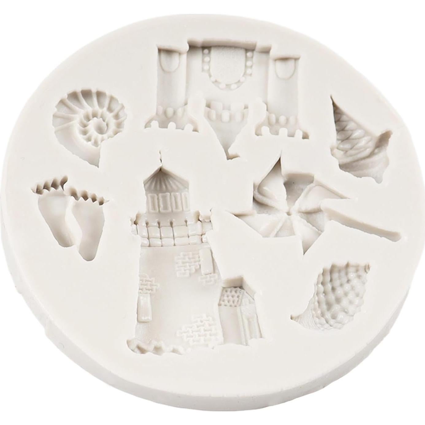 Castle Silicone Fondant Mold Windmill Conch Baby Foot Ice Cream Molds for Baby Birthday Cake Decoration Cupcake Topper Candy Chocolate Sugar Craft Polymer Clay Gum Paste