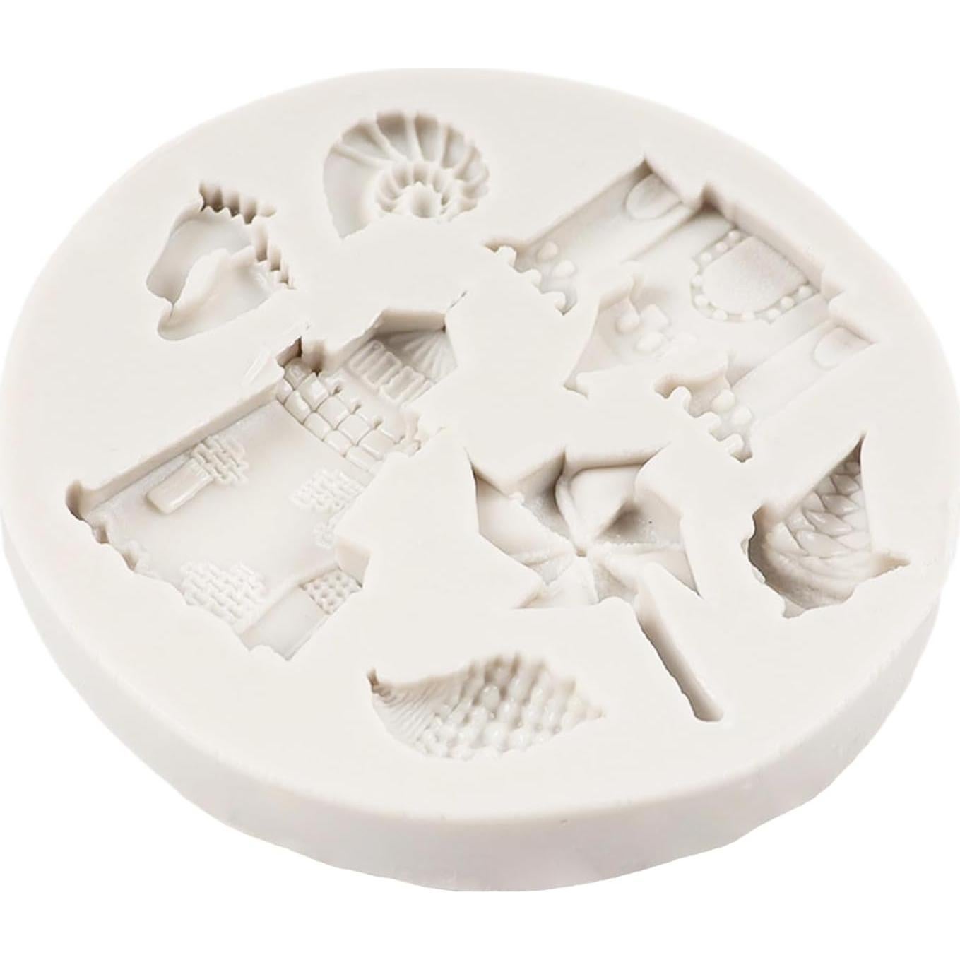 Castle Silicone Fondant Mold Windmill Conch Baby Foot Ice Cream Molds for Baby Birthday Cake Decoration Cupcake Topper Candy Chocolate Sugar Craft Polymer Clay Gum Paste