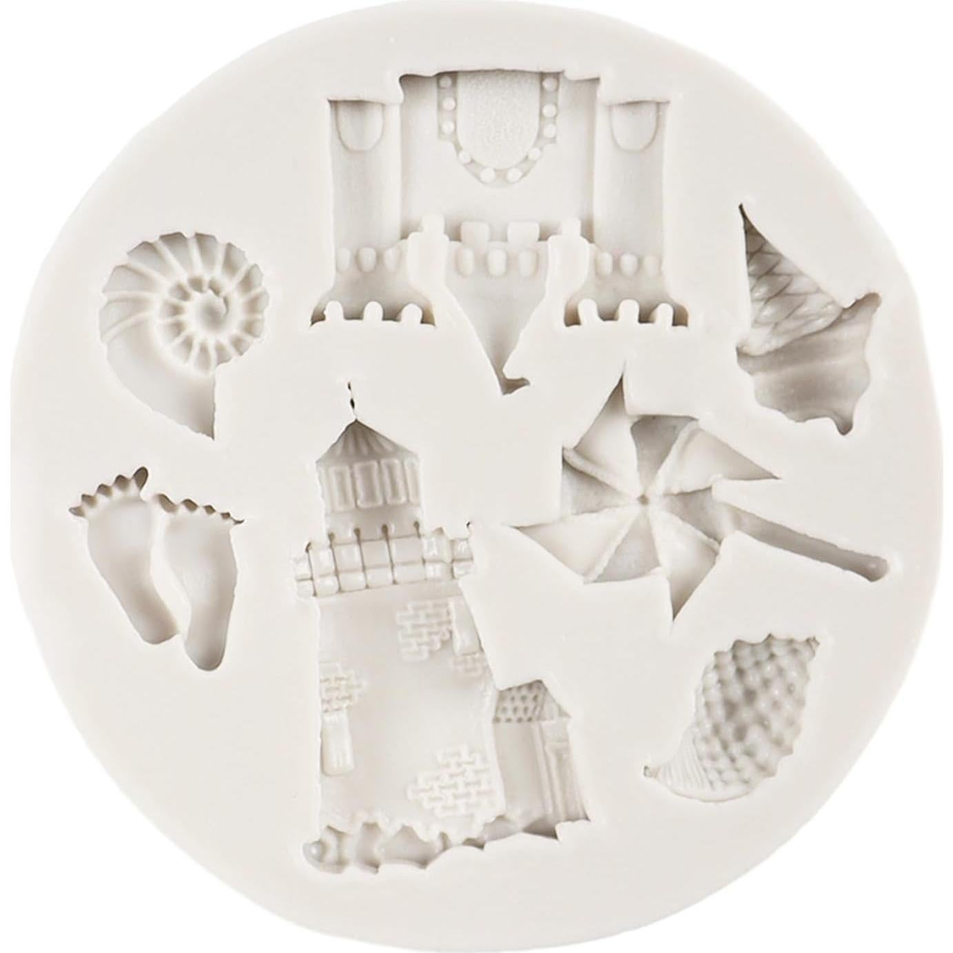 Castle Silicone Fondant Mold Windmill Conch Baby Foot Ice Cream Molds for Baby Birthday Cake Decoration Cupcake Topper Candy Chocolate Sugar Craft Polymer Clay Gum Paste