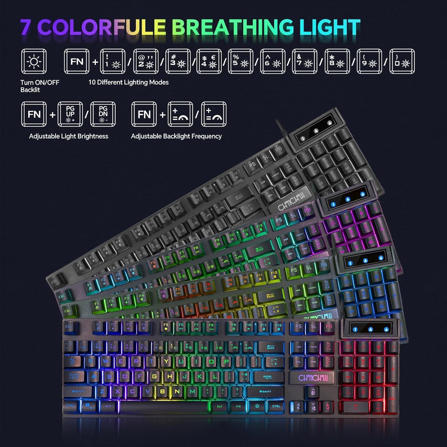 Combo Teclado Gaming CHONCHOW RGB + Ratón + Auriculares