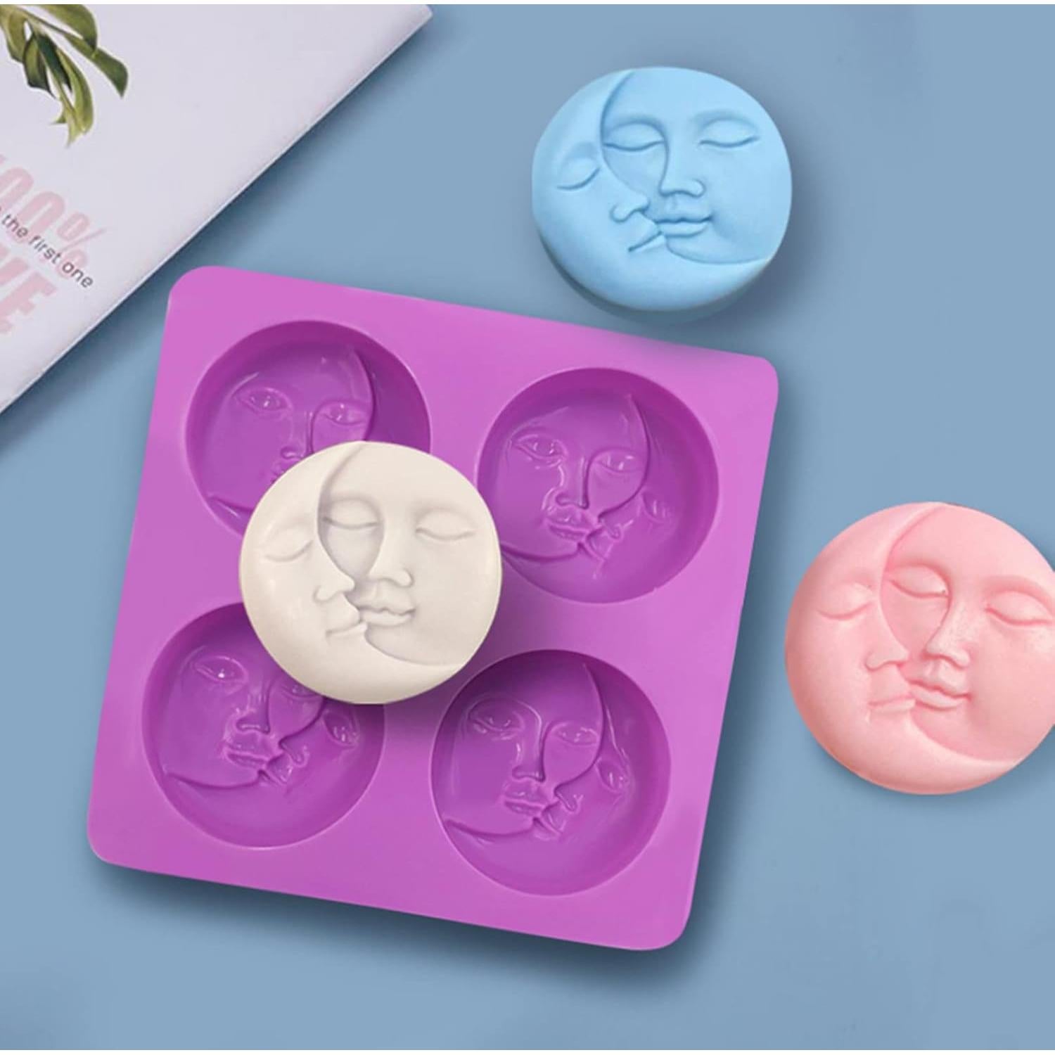 Moldes de Jabón de Silicona DD-life Sol y Luna 4 Cavidades