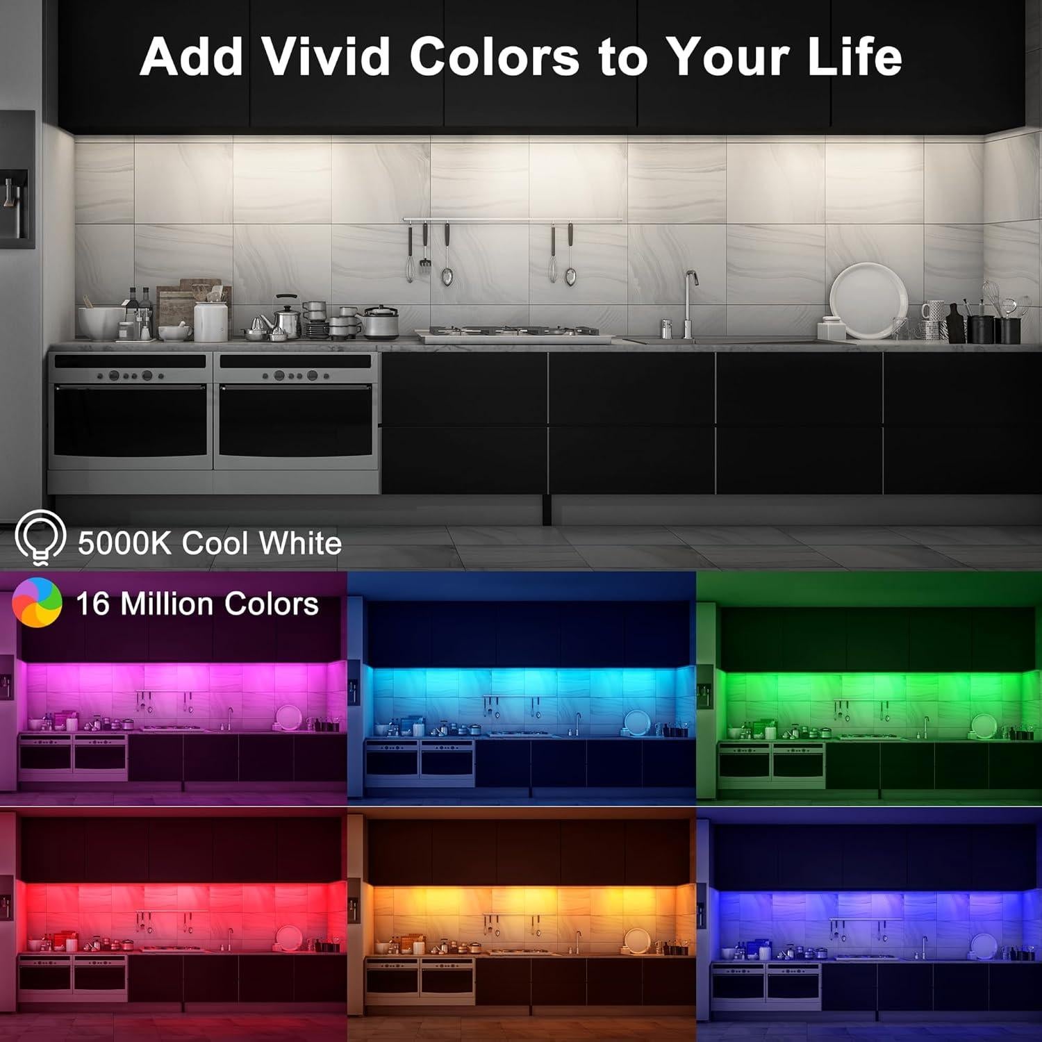 Luces LED RGB Maylit 3 Pcs 30 cm Bajo Gabinete Multicolor