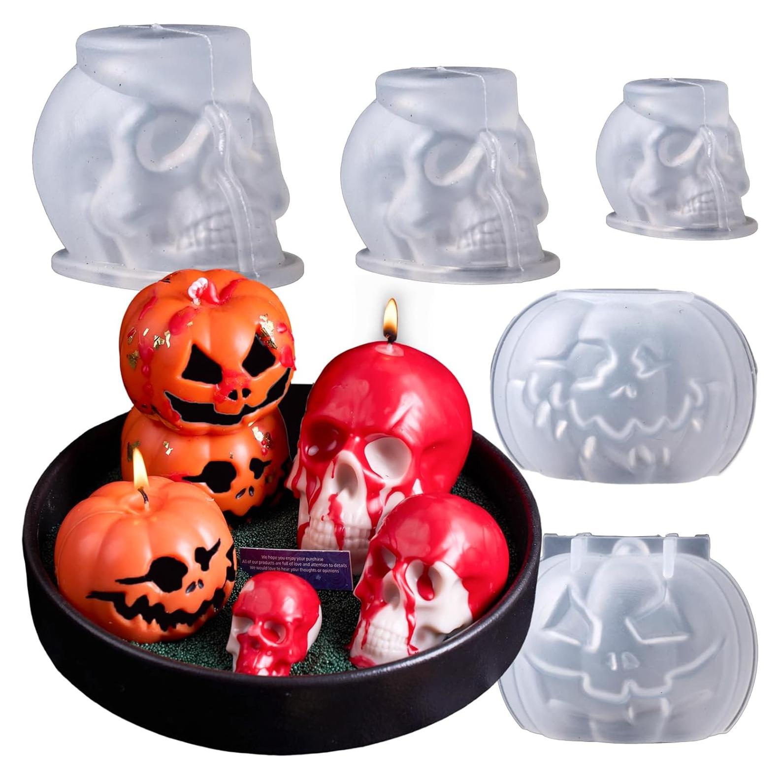 Juego de Moldes de Velas 3D Dacies - 5 Piezas Calavera y Calabaza